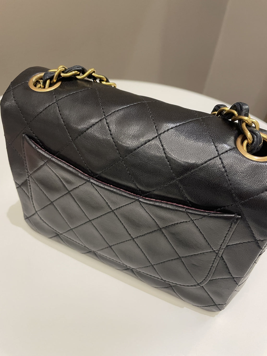 Chanel Vintage Classic Quilted Mini Square Black Lambskin