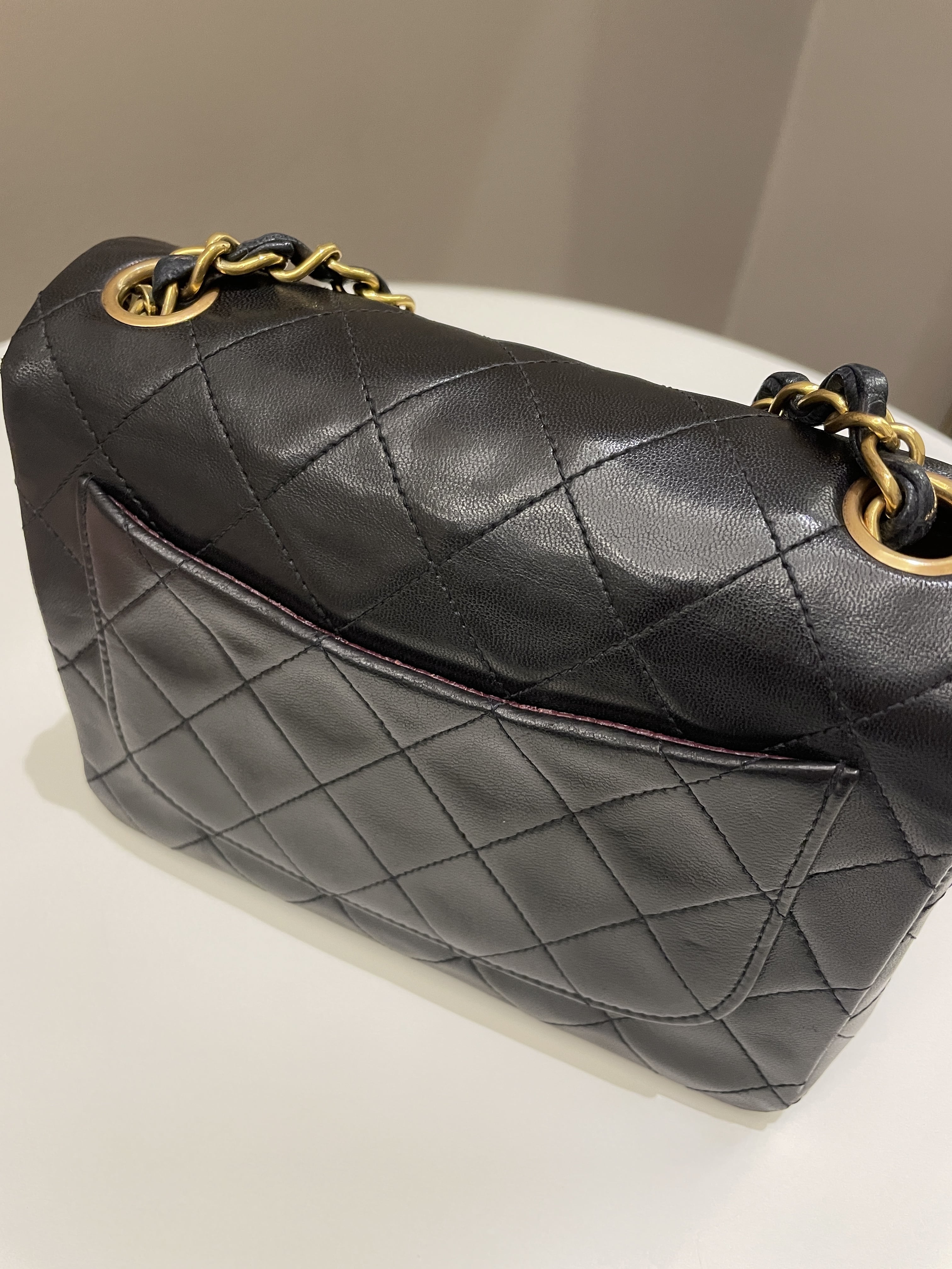 Chanel Vintage Classic Quilted Mini Square Black Lambskin