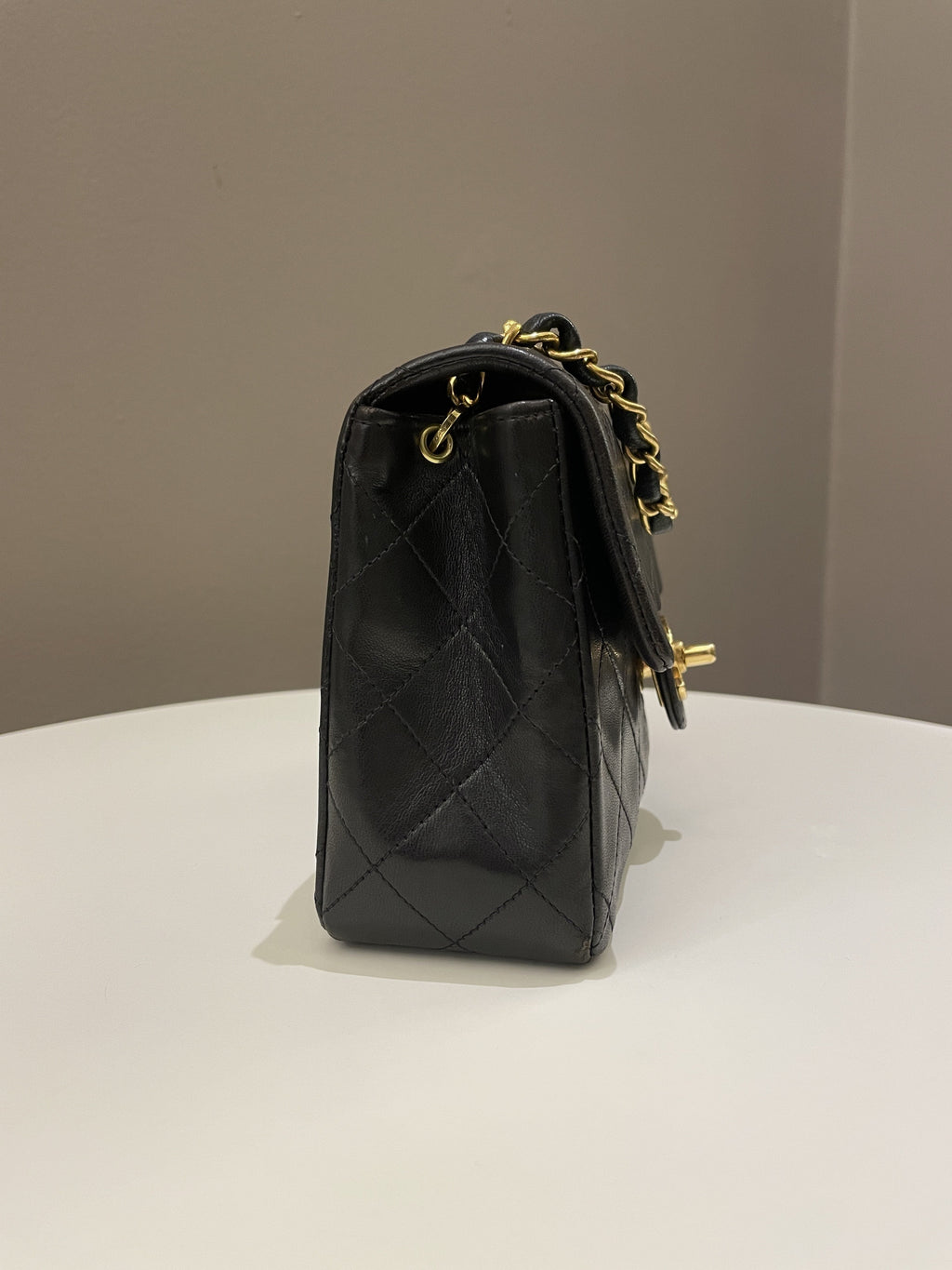 Chanel Vintage Classic Quilted Mini Square Black Lambskin