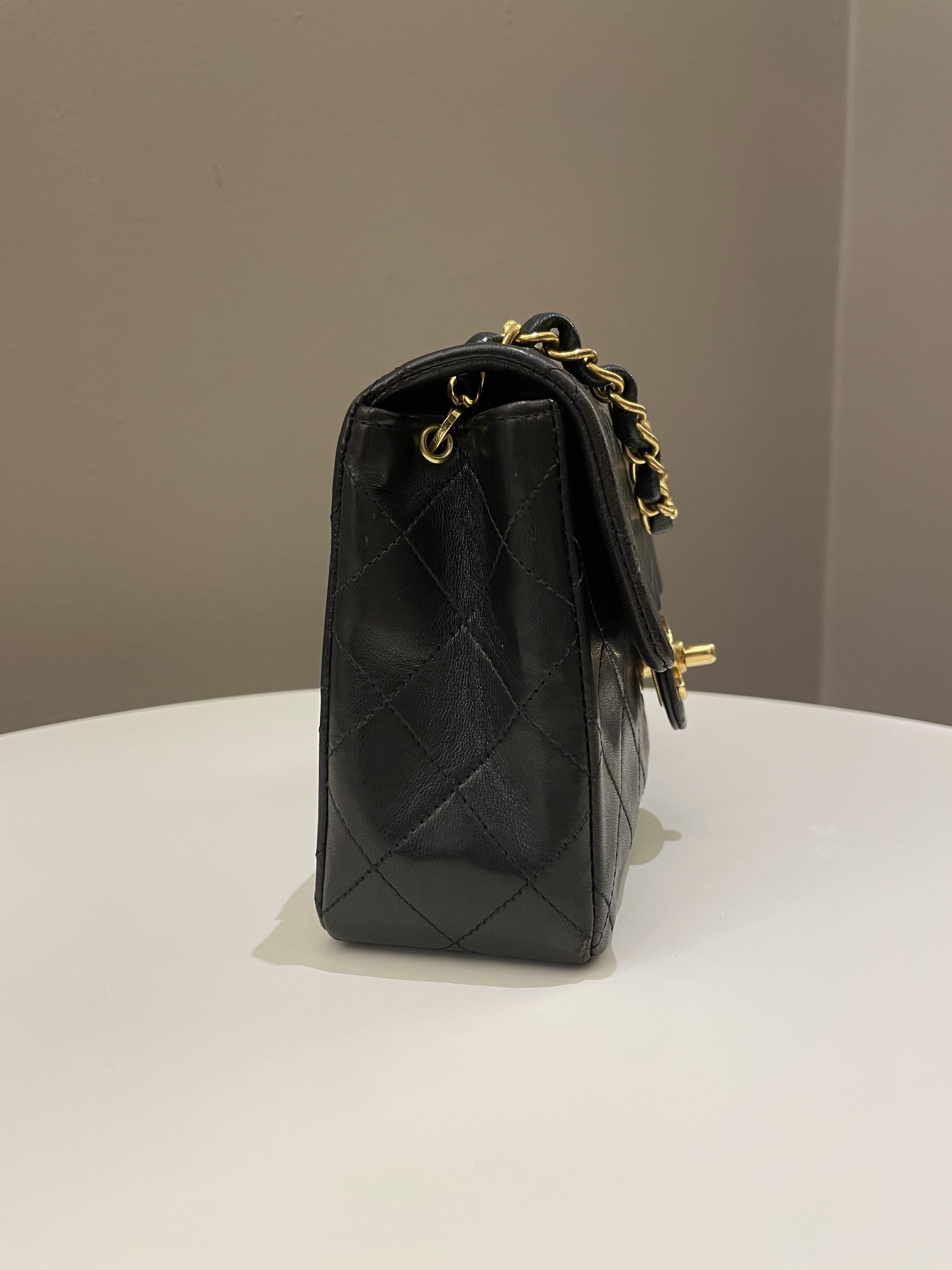 Chanel Vintage Classic Quilted Mini Square Black Lambskin