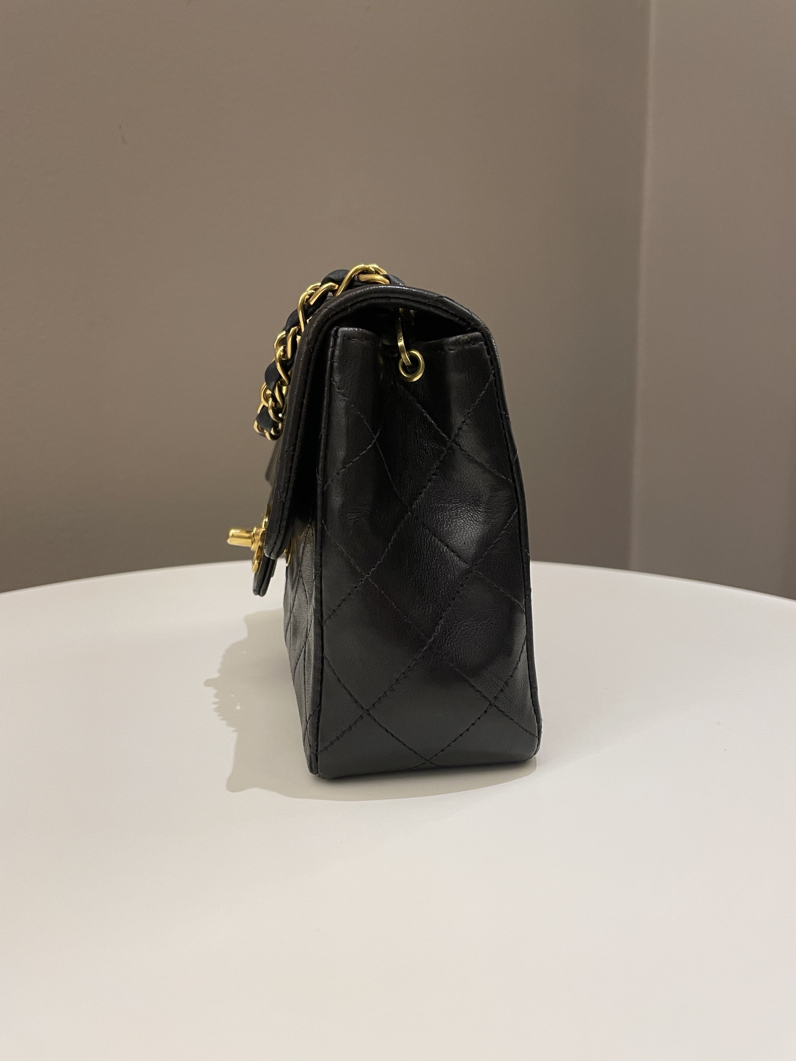 Chanel Vintage Classic Quilted Mini Square Black Lambskin