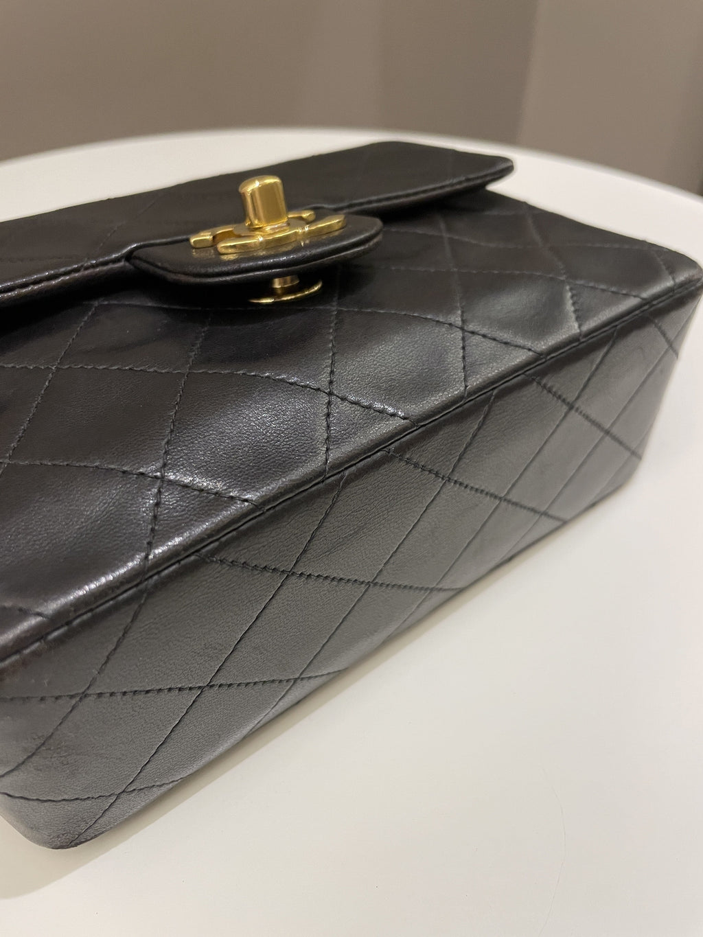 Chanel Vintage Classic Quilted Mini Square Black Lambskin