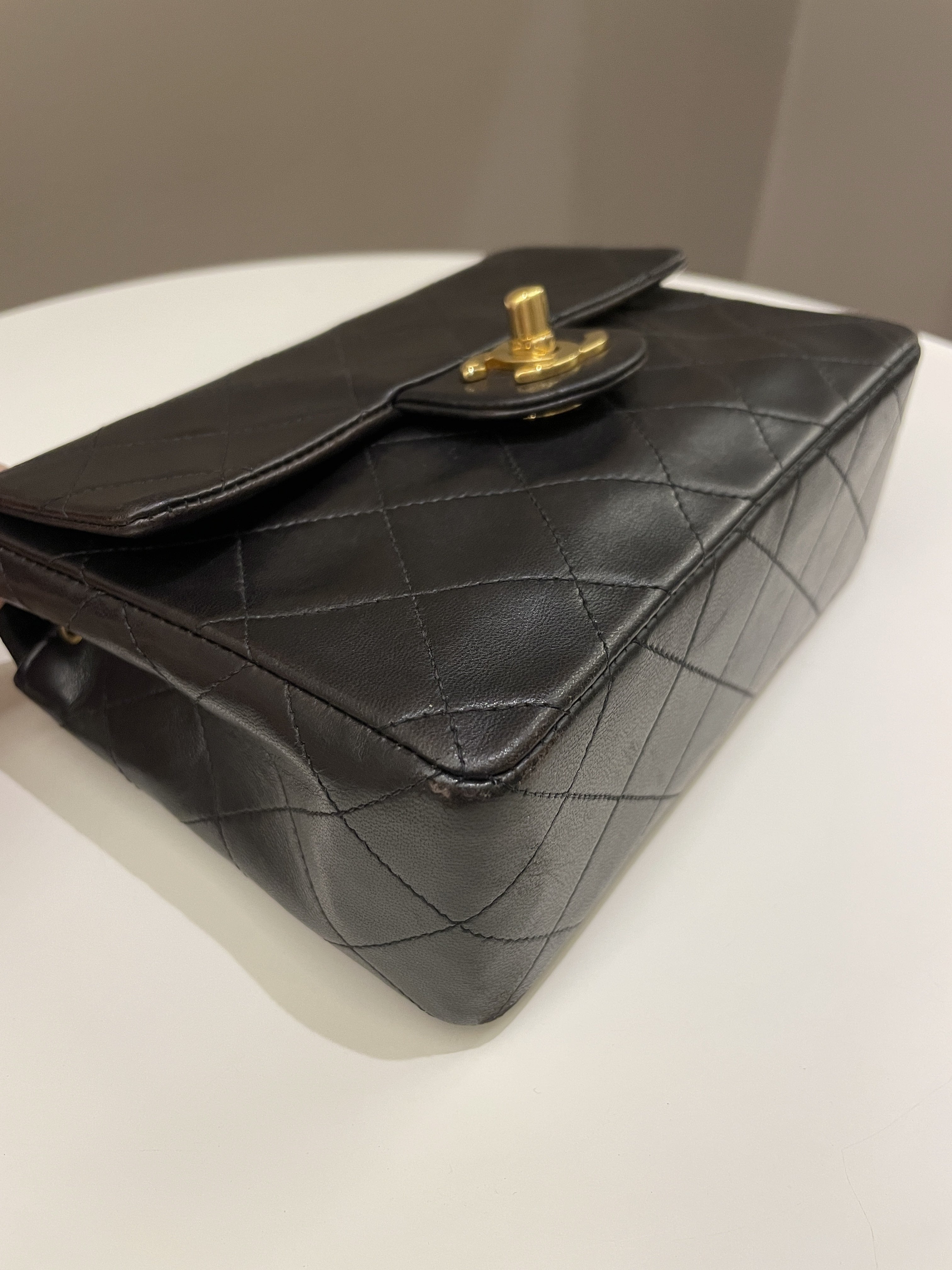 Chanel Vintage Classic Quilted Mini Square Black Lambskin