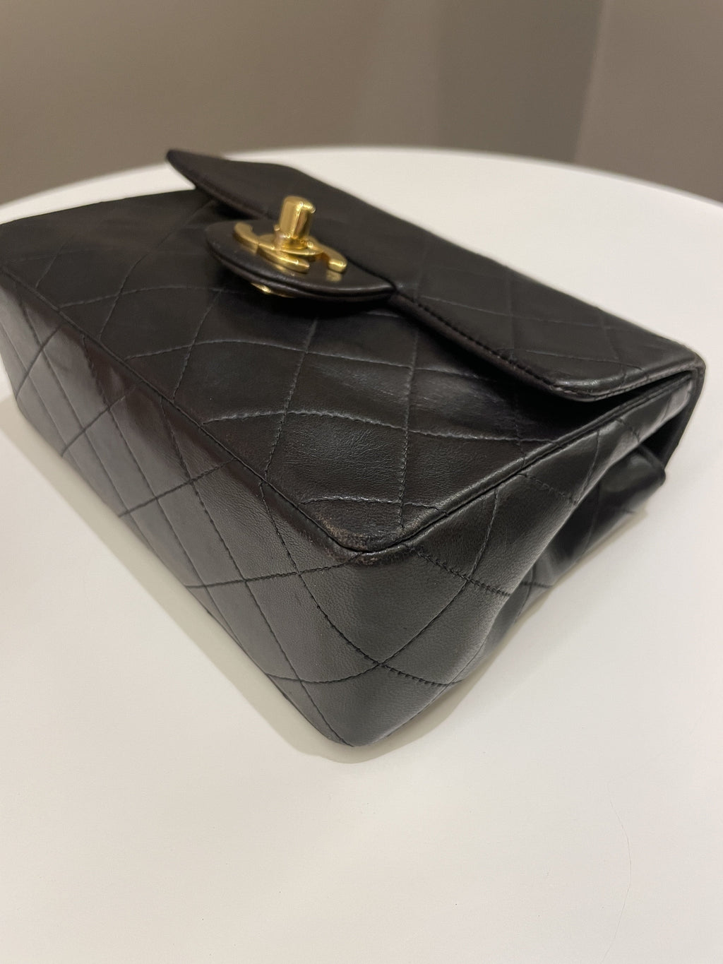 Chanel Vintage Classic Quilted Mini Square Black Lambskin