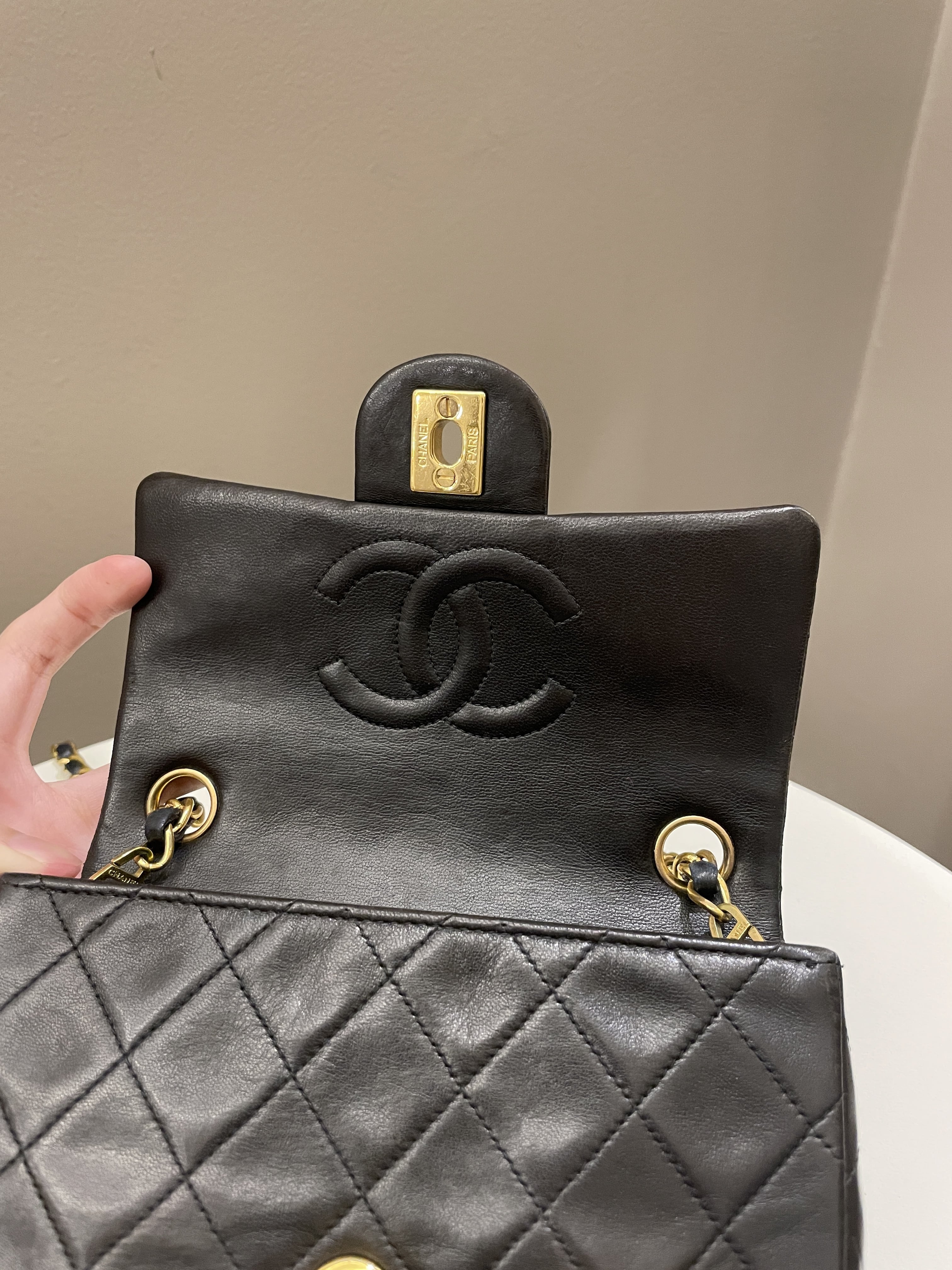 Chanel Vintage Classic Quilted Mini Square Black Lambskin
