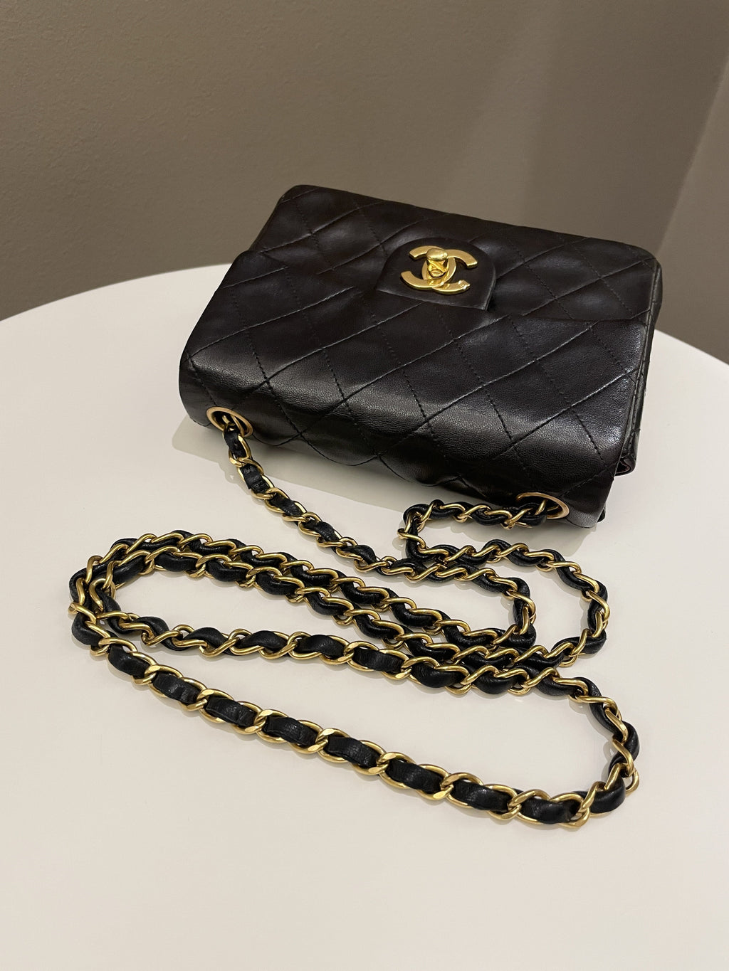 Chanel Vintage Classic Quilted Mini Square Black Lambskin