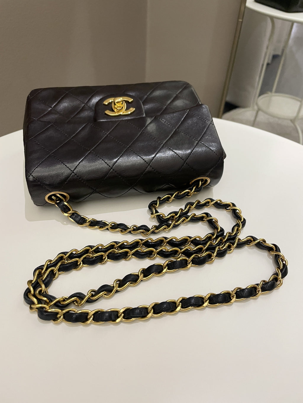 Chanel Vintage Classic Quilted Mini Square Black Lambskin