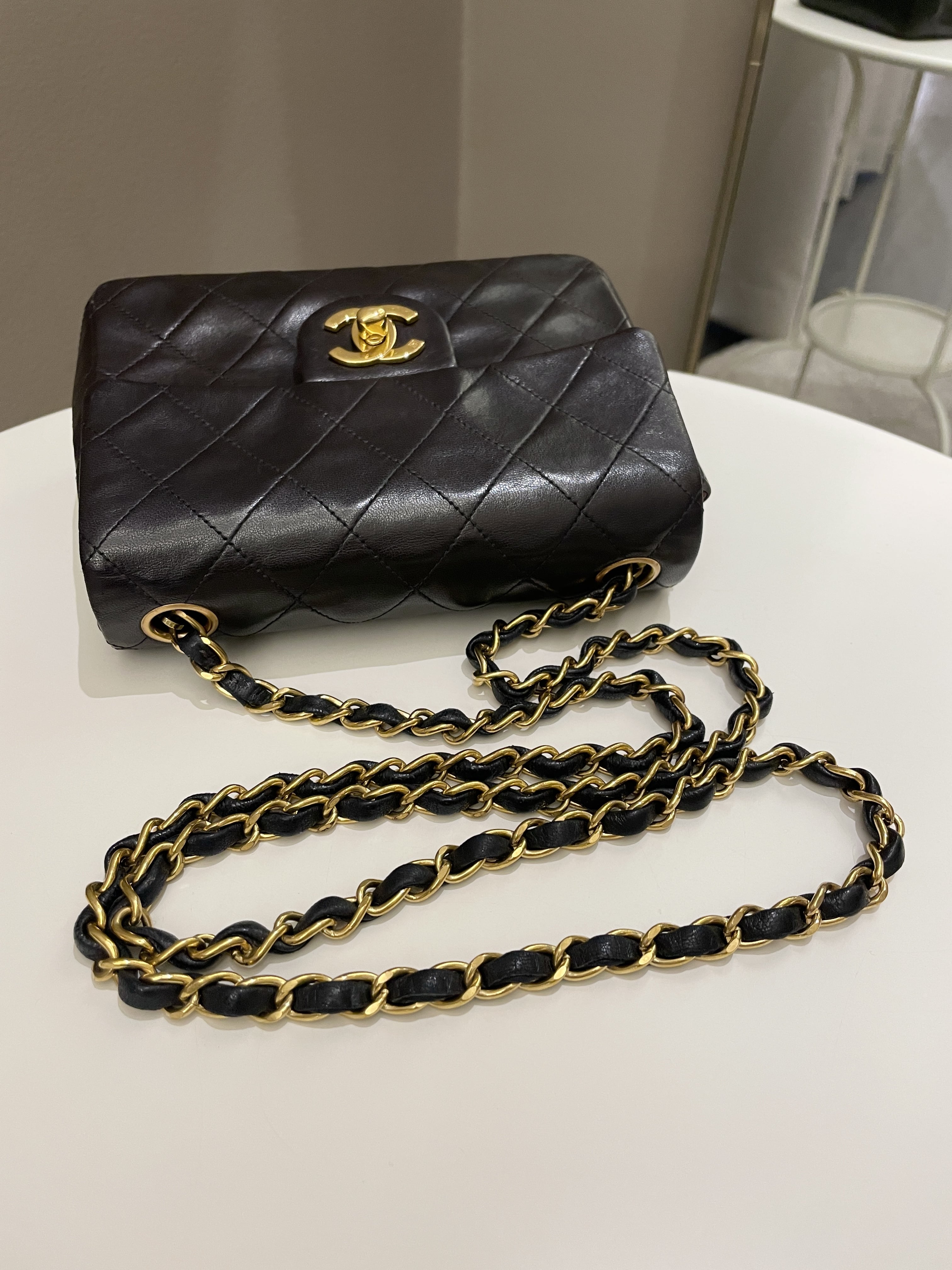 Chanel Vintage Classic Quilted Mini Square Black Lambskin