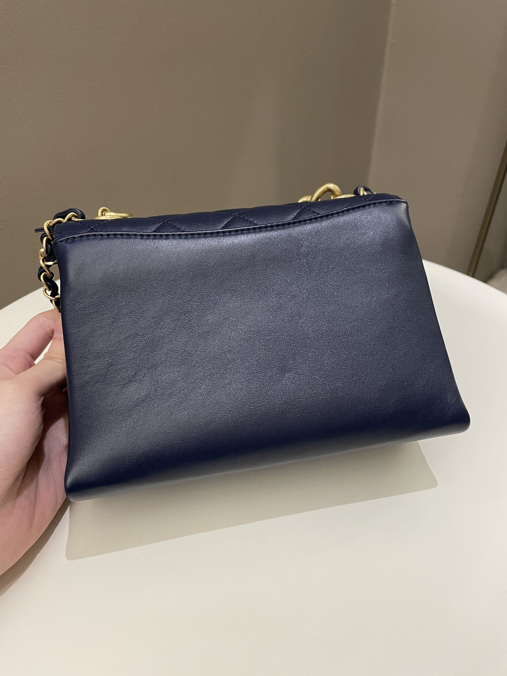 Chanel Chain Top Accordian Bag Navy Calfskin