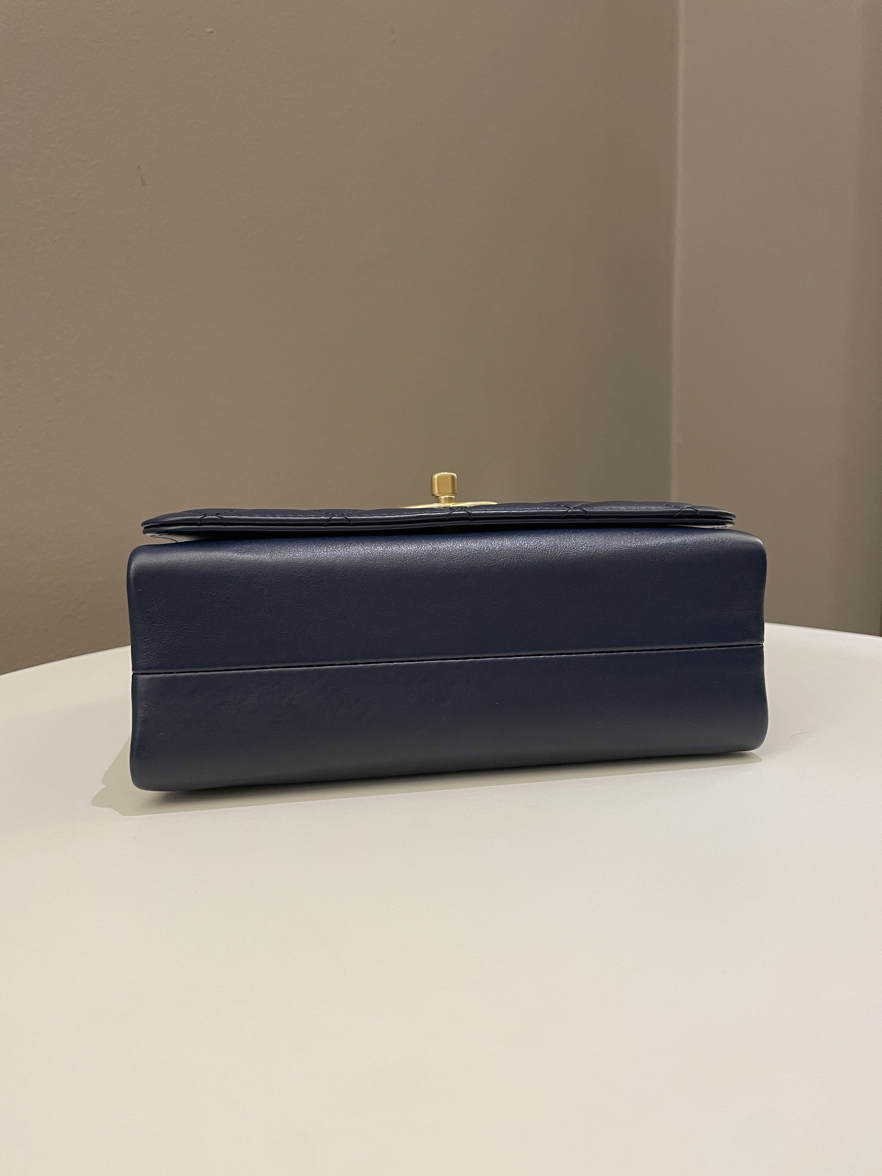 Chanel Chain Top Accordian Bag Navy Calfskin