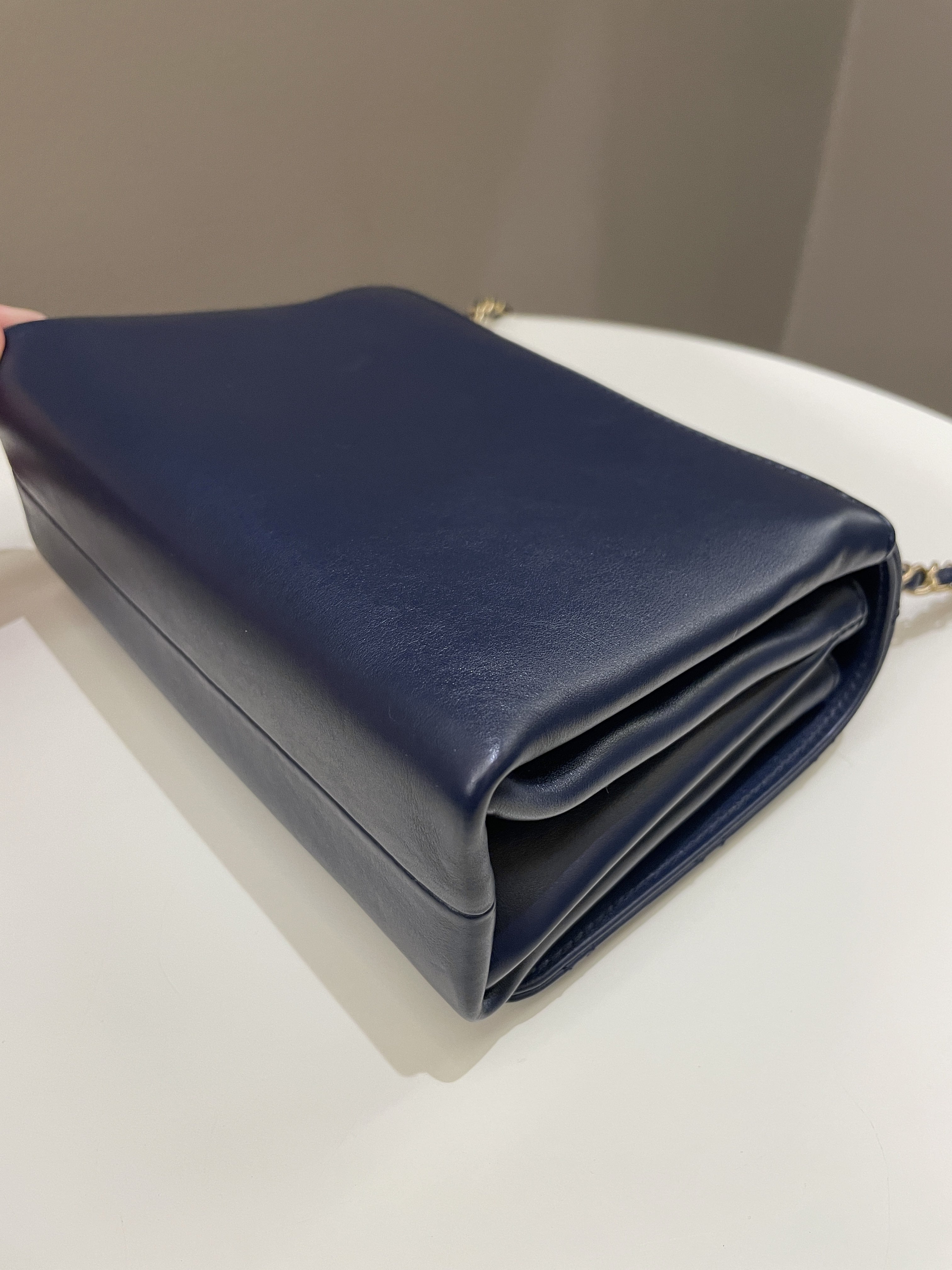Chanel Chain Top Accordian Bag Navy Calfskin