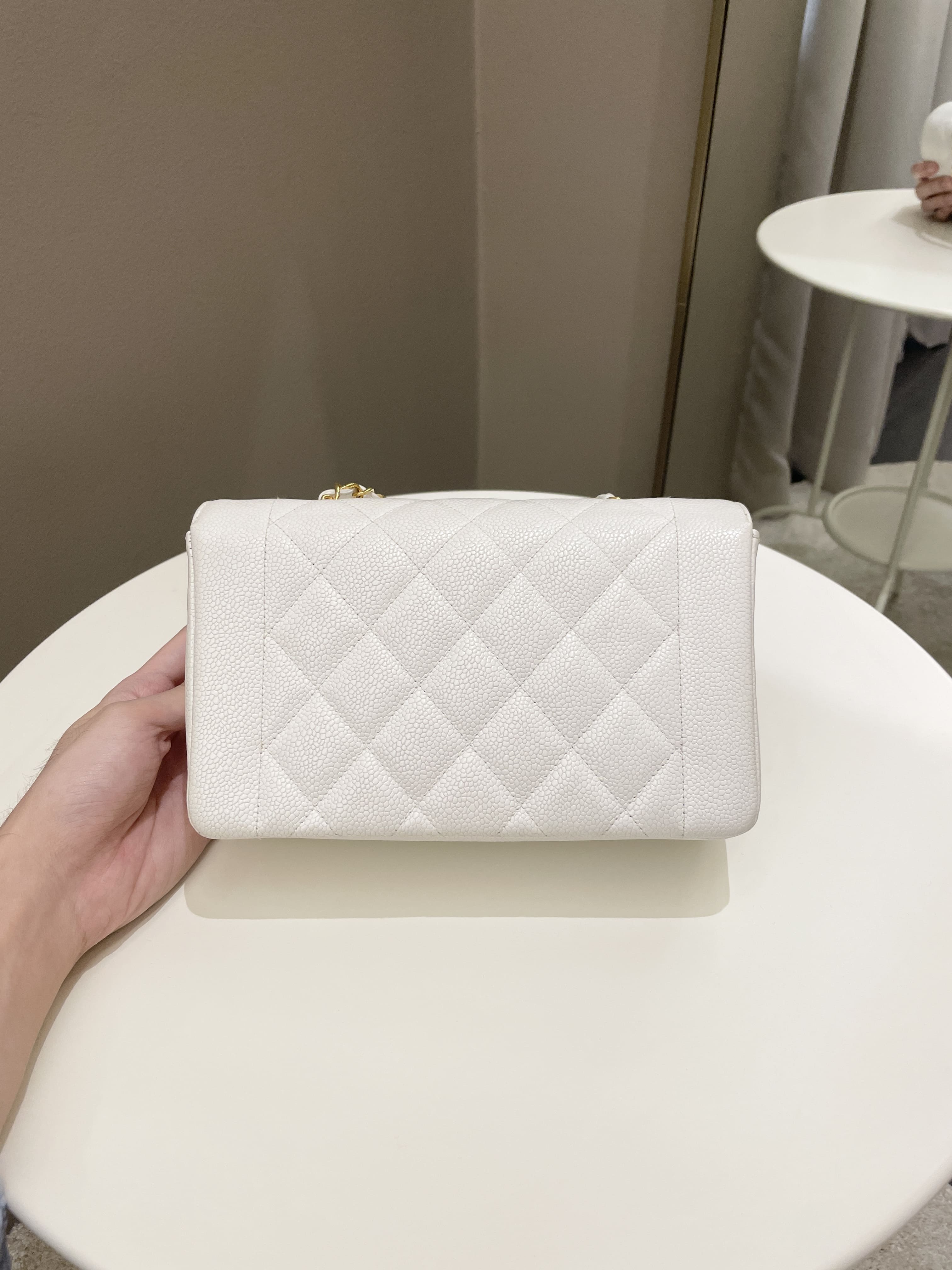 Chanel Vintage Quilted Diana Flap Bag White Caviar