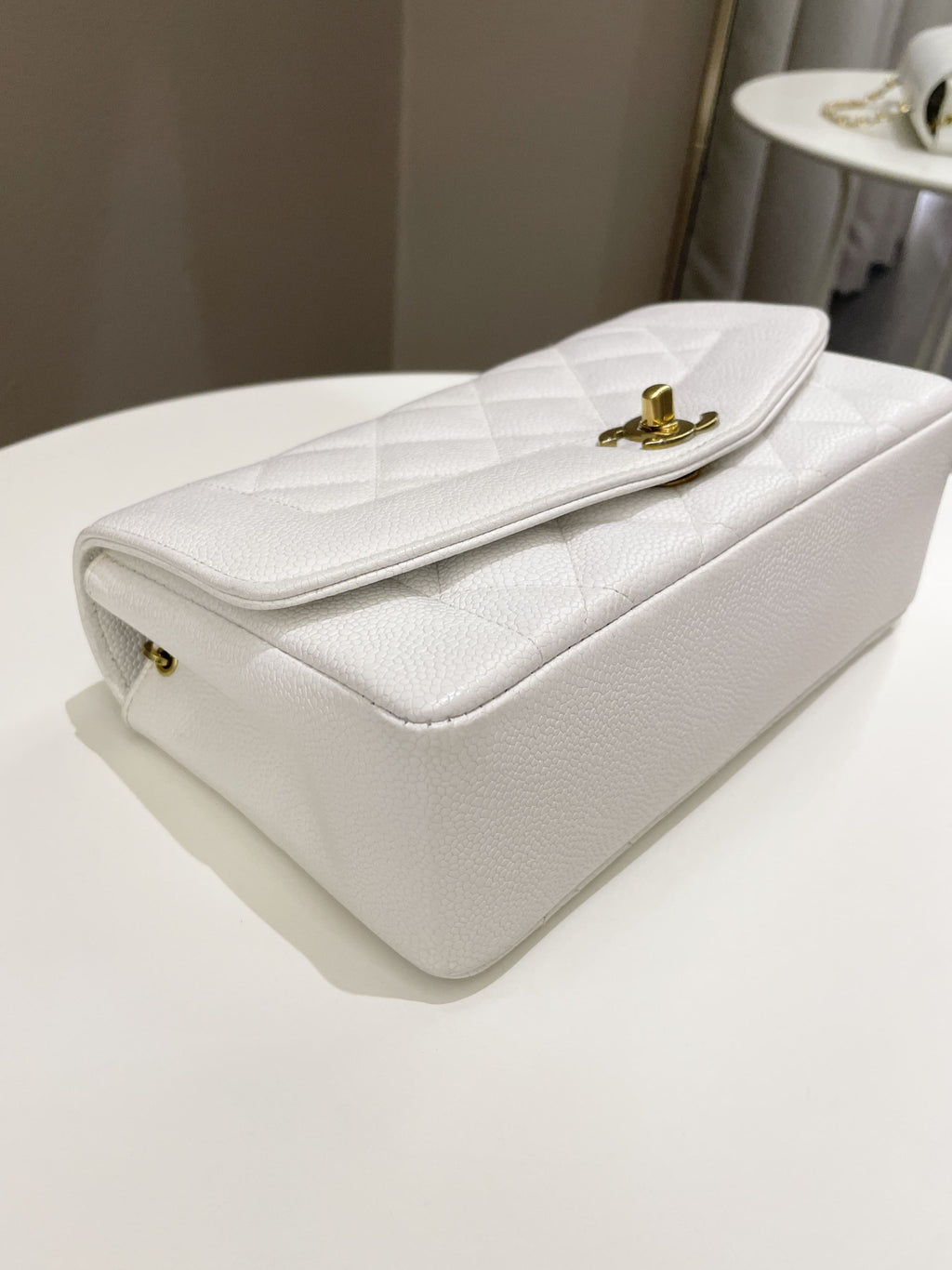 Chanel Vintage Quilted Diana Flap Bag White Caviar