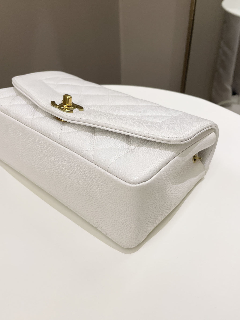 Chanel Vintage Quilted Diana Flap Bag White Caviar