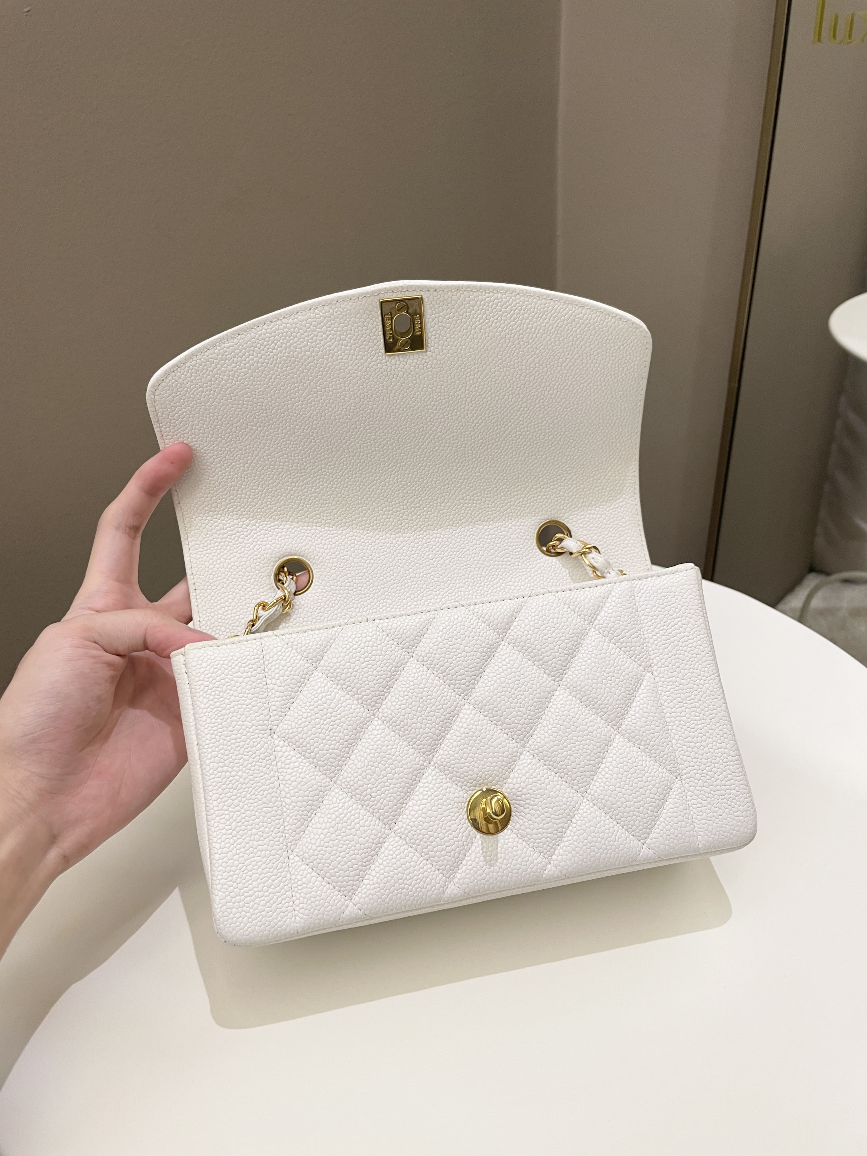 Chanel Vintage Quilted Diana Flap Bag White Caviar