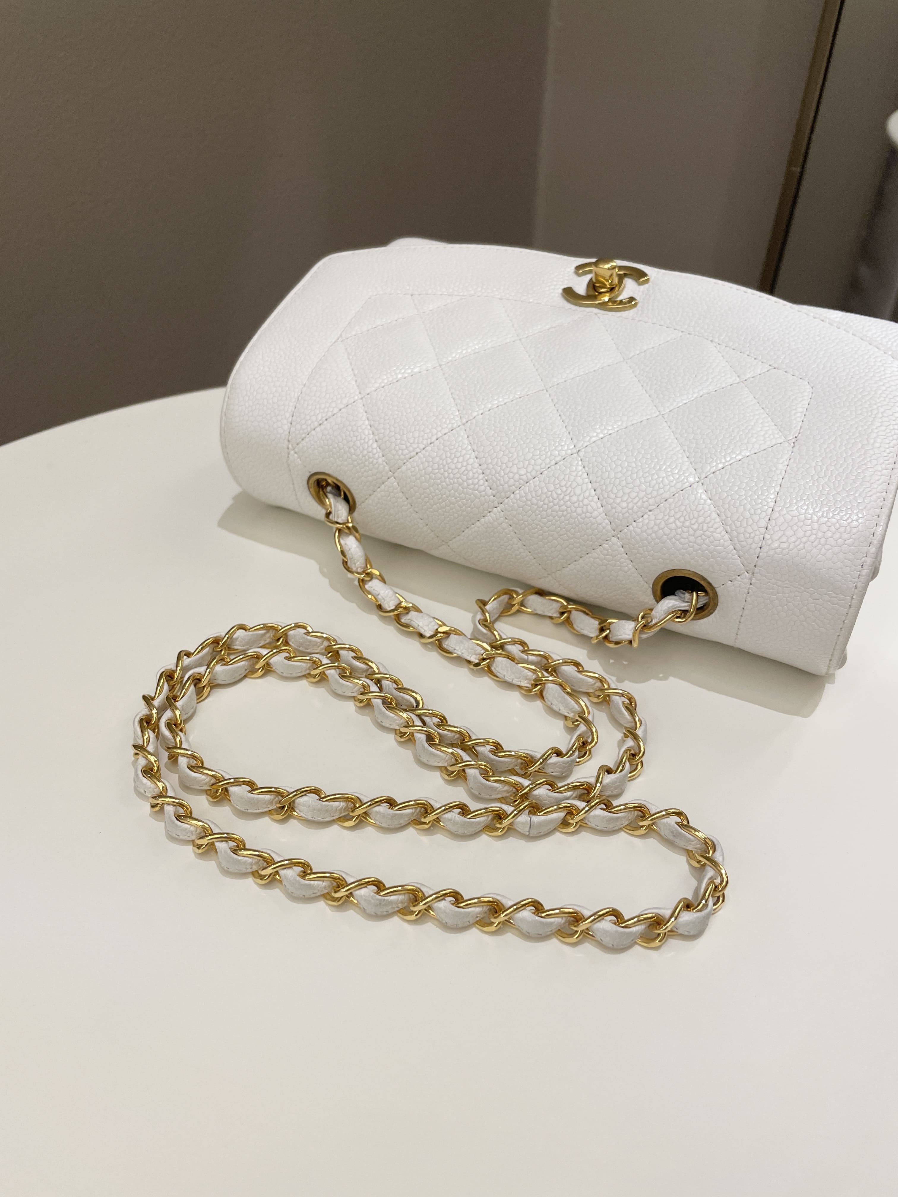 Chanel Vintage Quilted Diana Flap Bag White Caviar