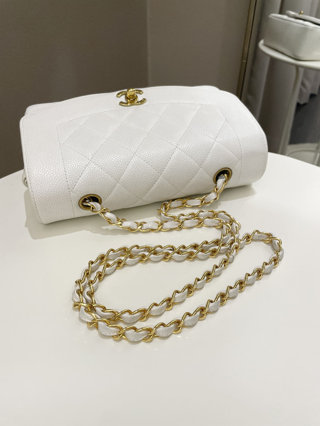 Chanel Vintage Quilted Diana Flap Bag White Caviar