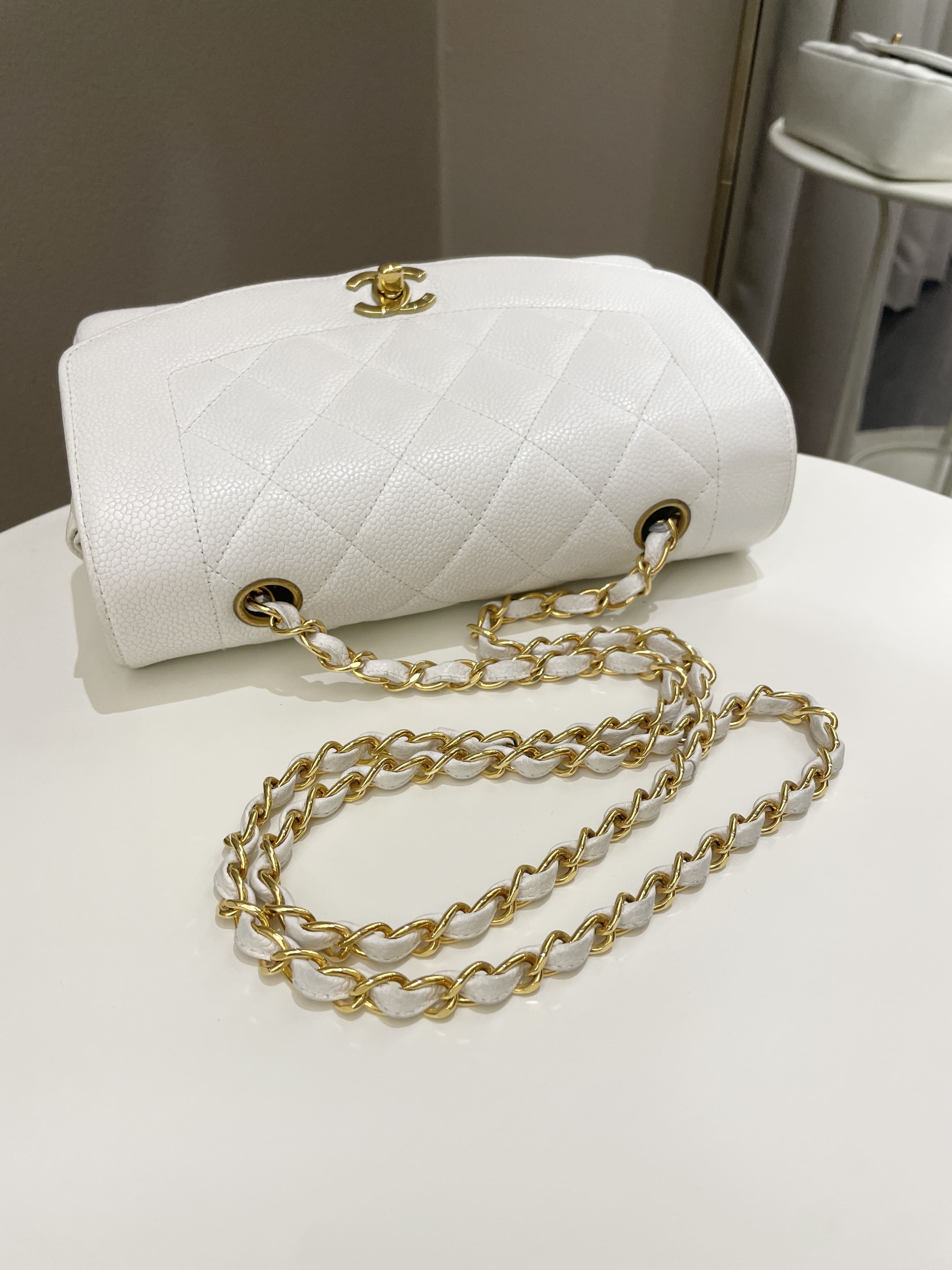Chanel Vintage Quilted Diana Flap Bag White Caviar