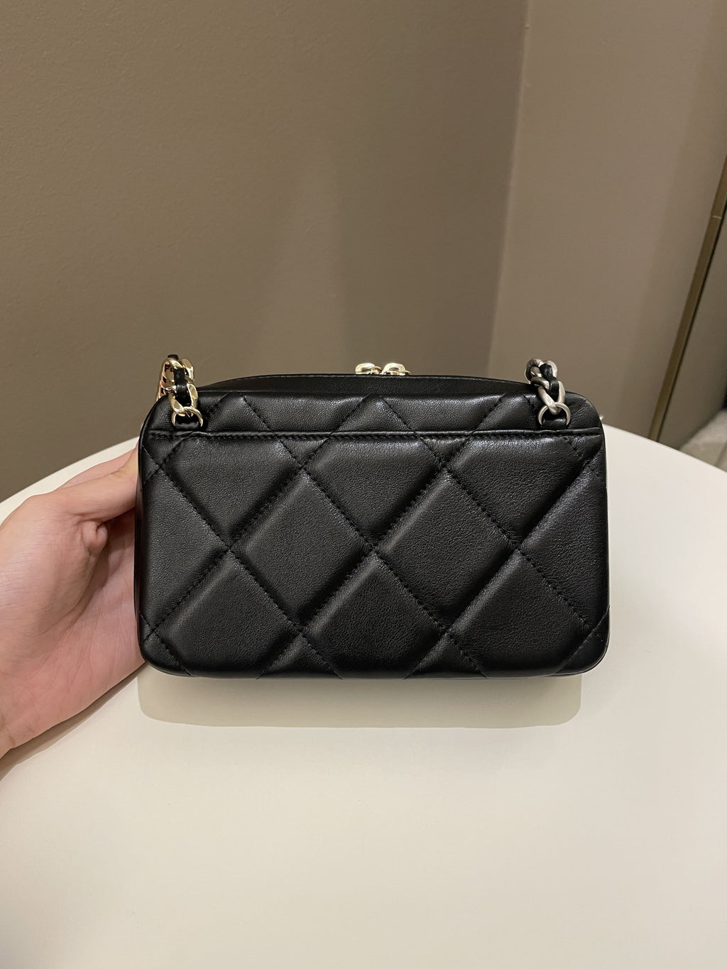 Chanel 19 Quilted Camera Sling Bag Black Lambskin