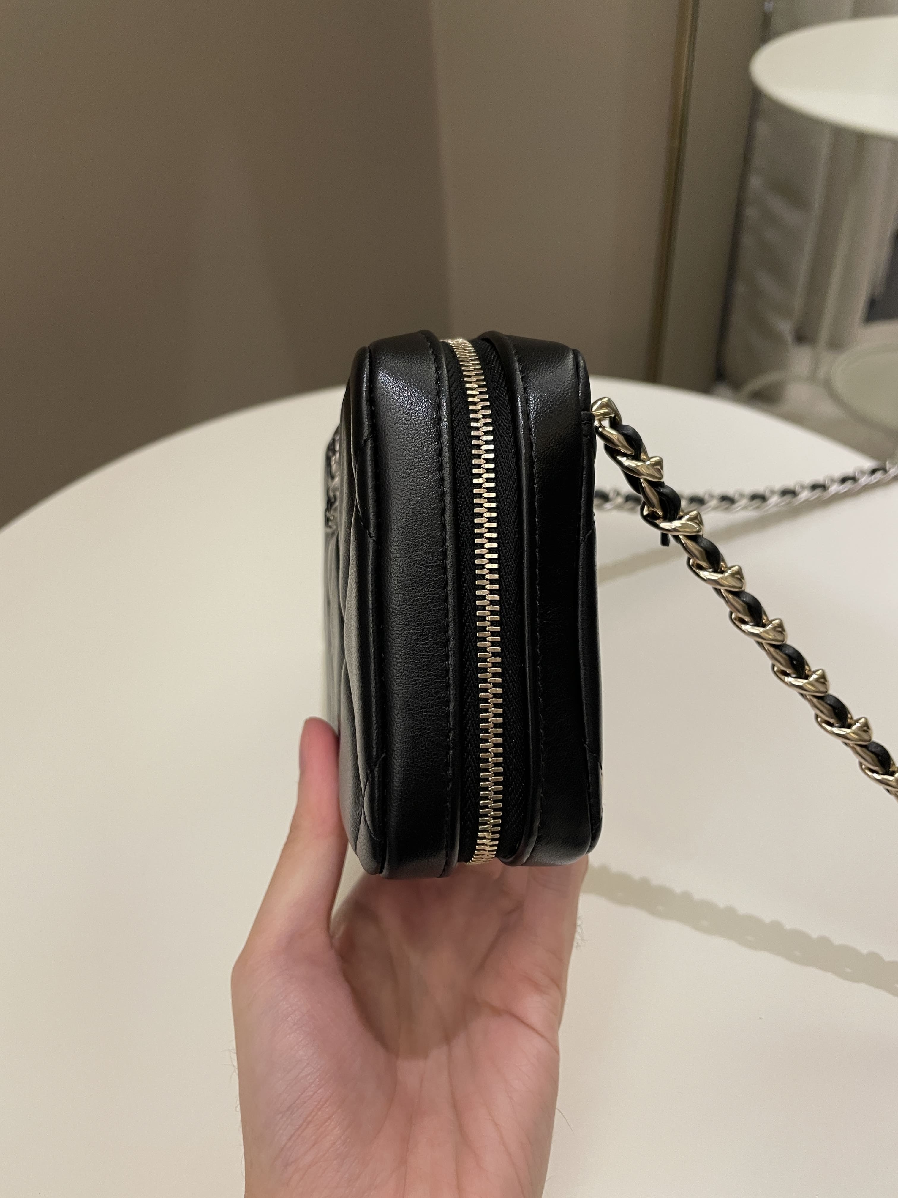 Chanel 19 Quilted Camera Sling Bag Black Lambskin