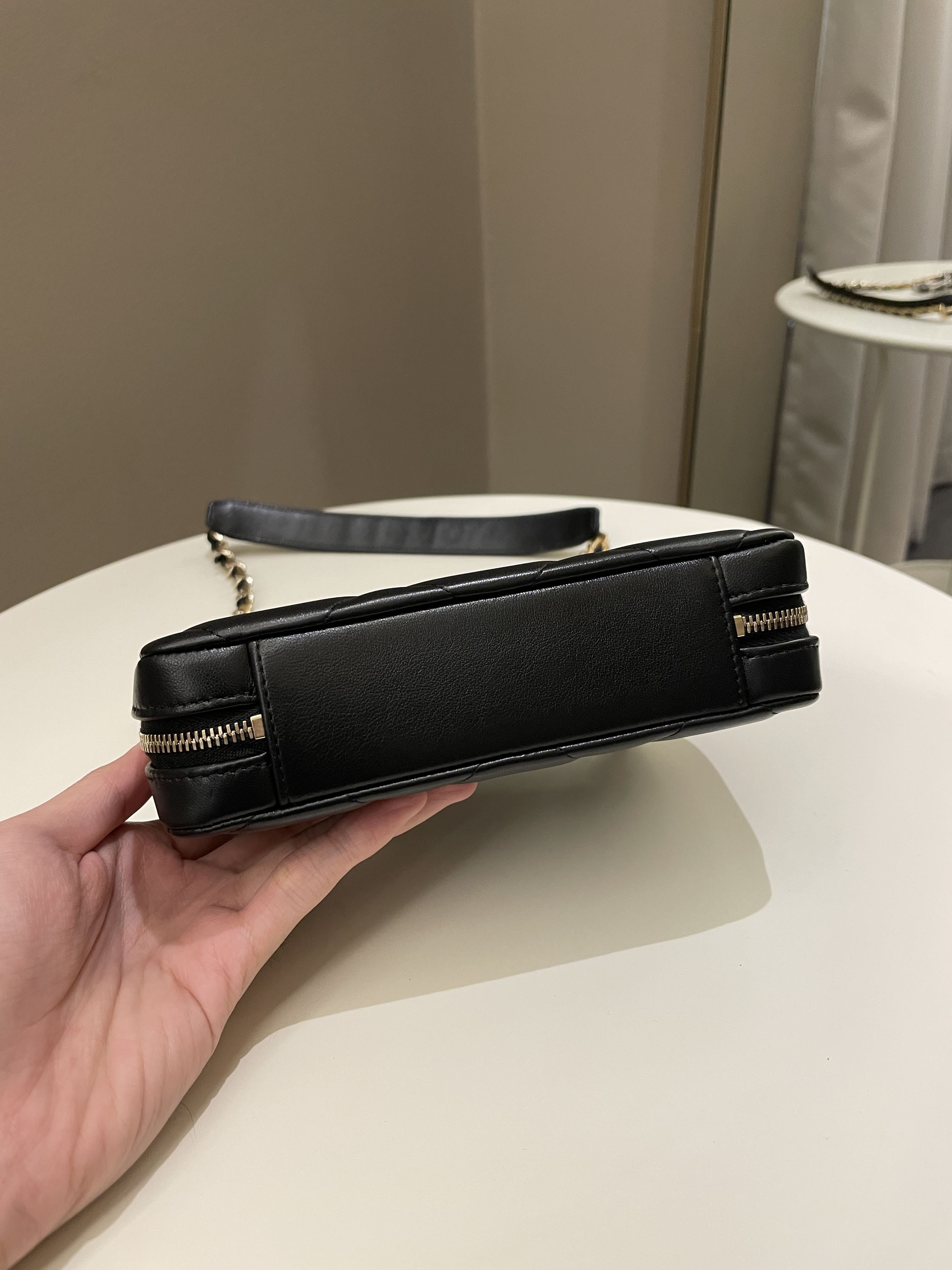 Chanel 19 Quilted Camera Sling Bag Black Lambskin