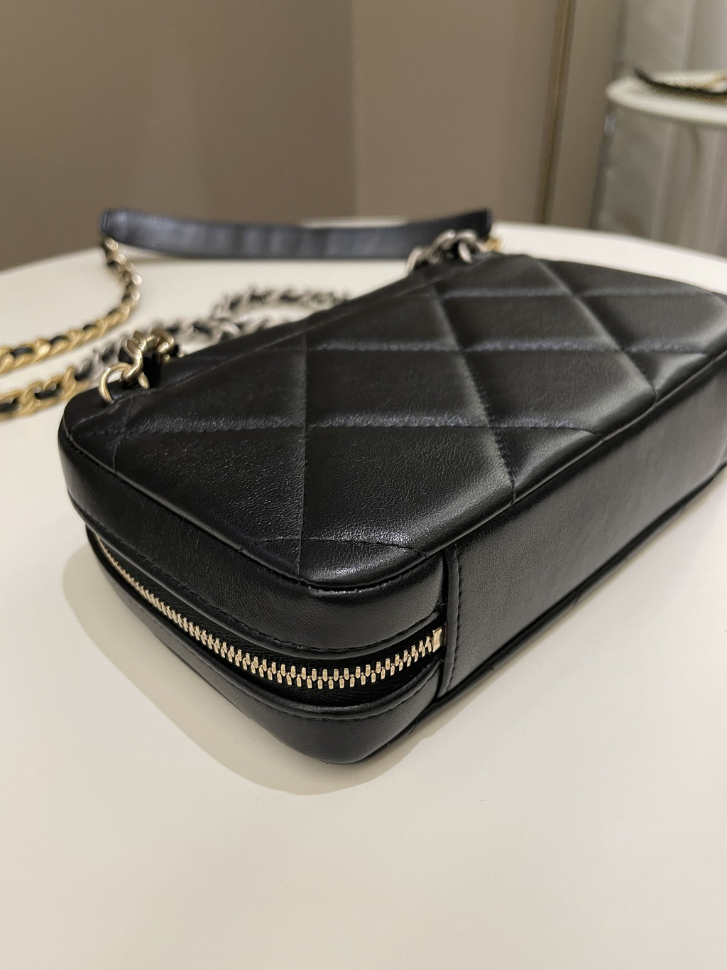 Chanel 19 Quilted Camera Sling Bag Black Lambskin