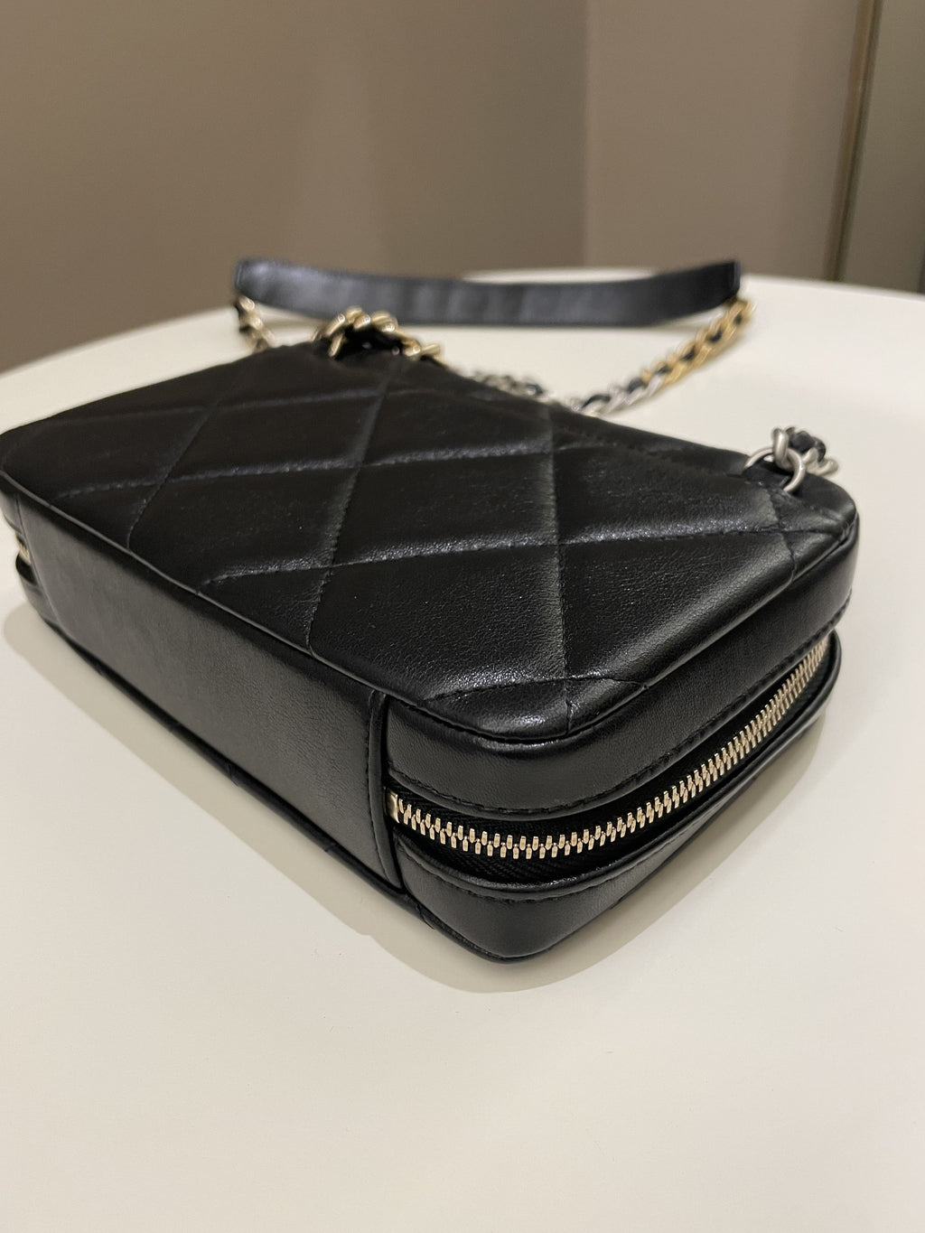 Chanel 19 Quilted Camera Sling Bag Black Lambskin