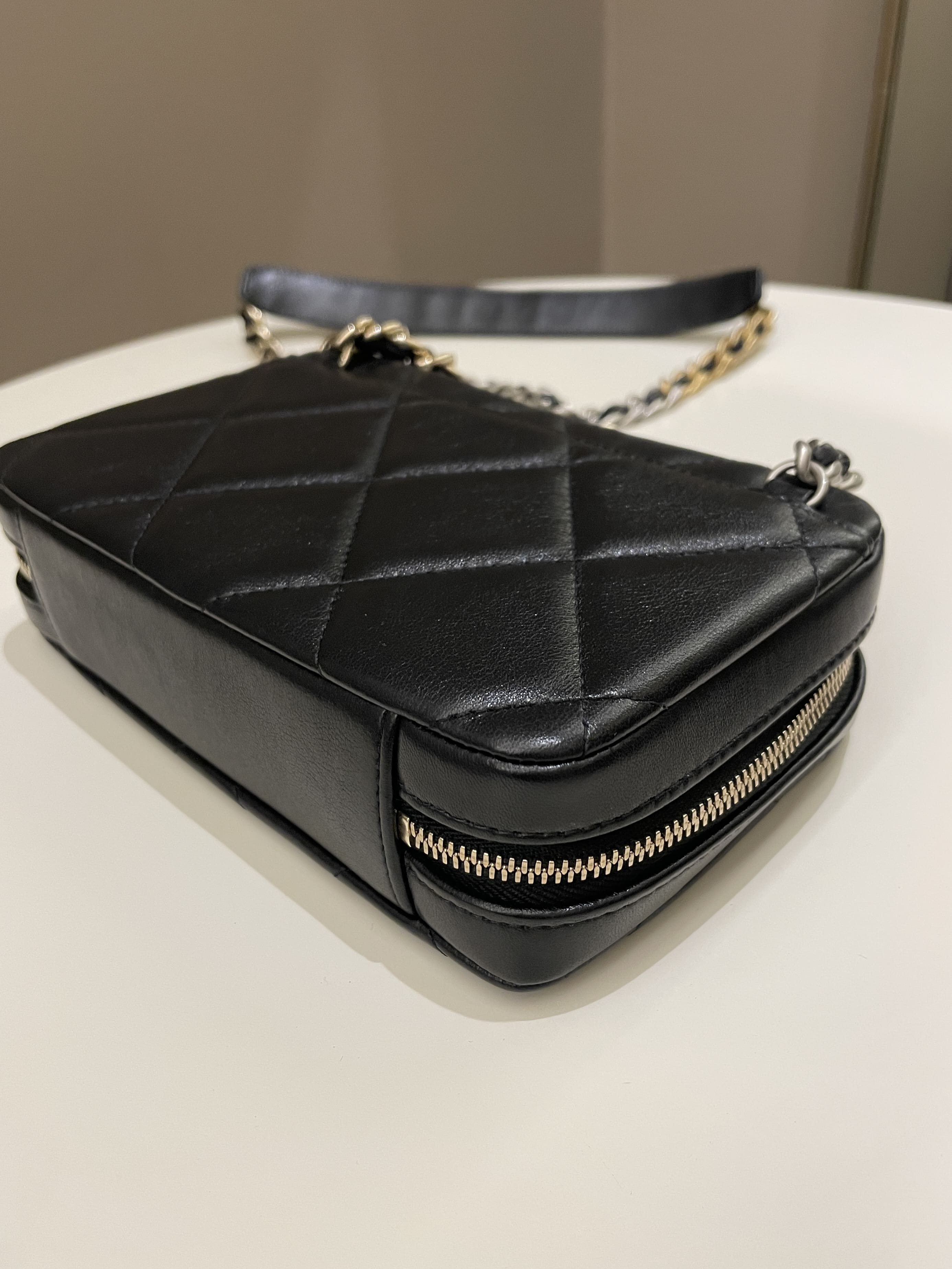 Chanel 19 Quilted Camera Sling Bag Black Lambskin