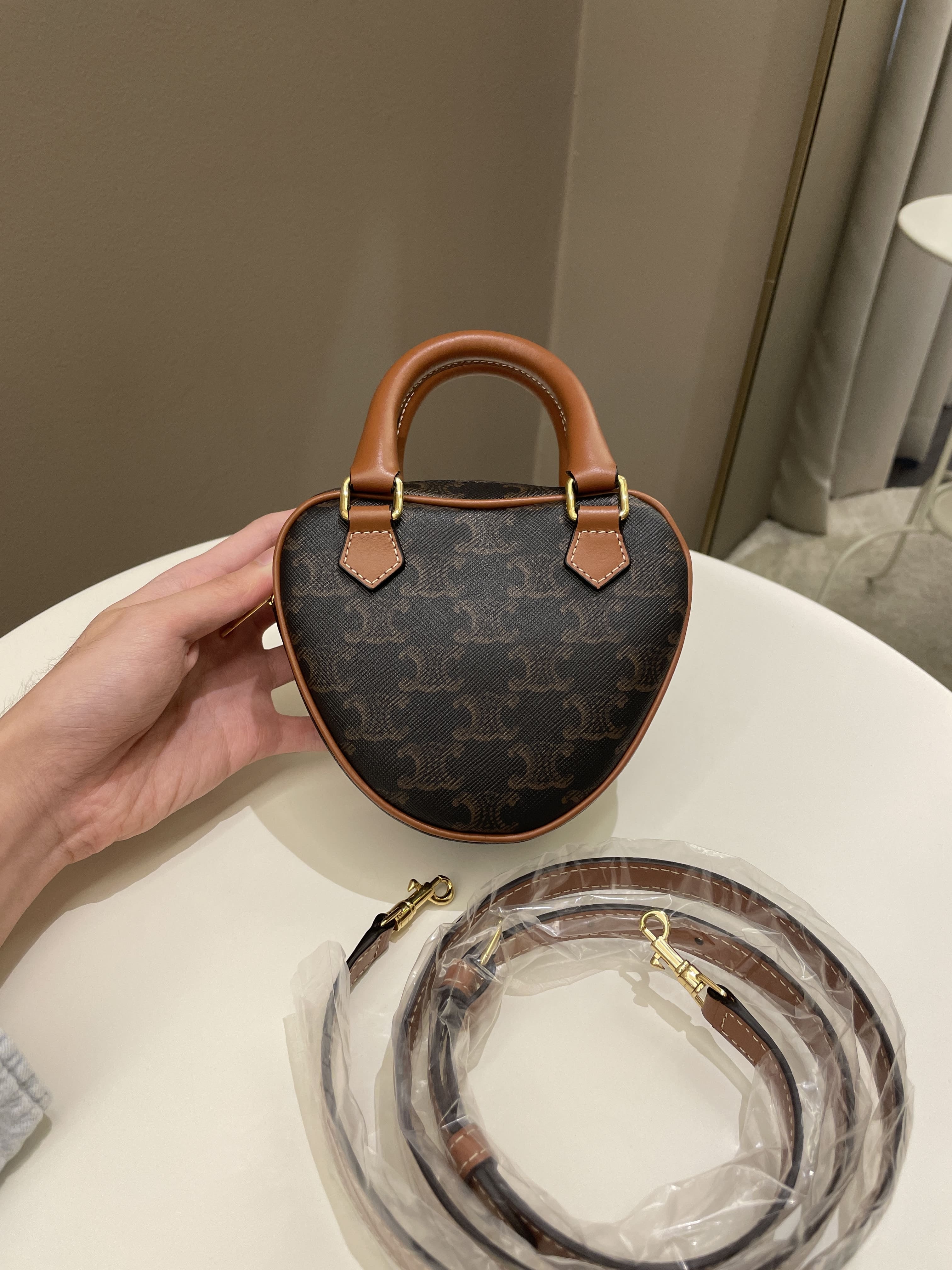 Celine Heart Triomphe Bag Tan Canvas/ Calfskin