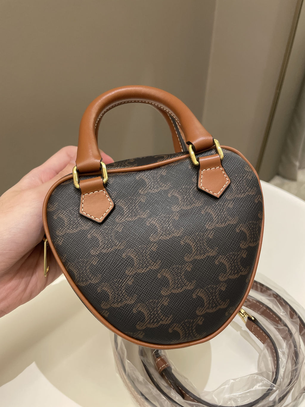 Celine Heart Triomphe Bag Tan Canvas/ Calfskin