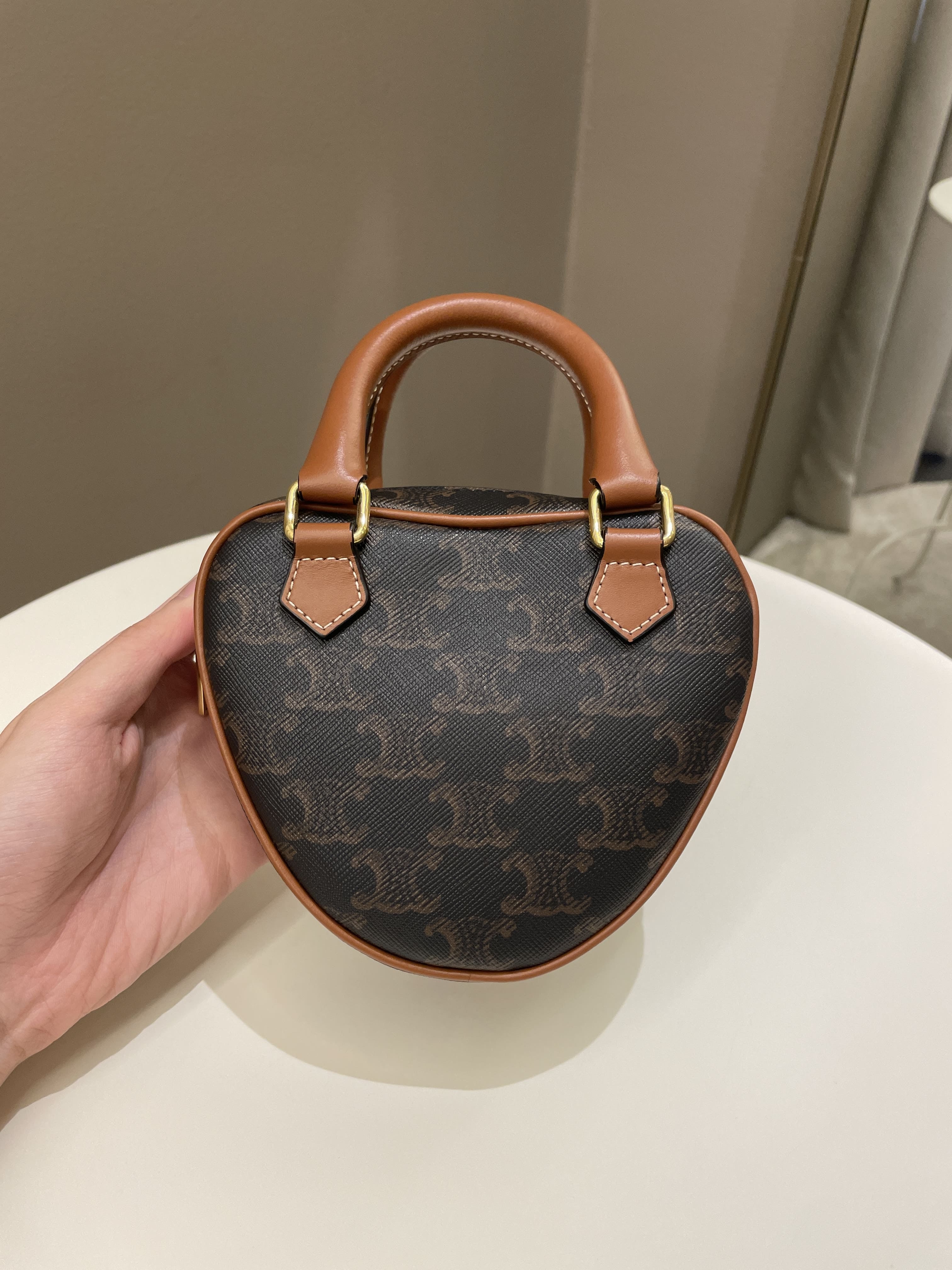 Celine Heart Triomphe Bag Tan Canvas/ Calfskin