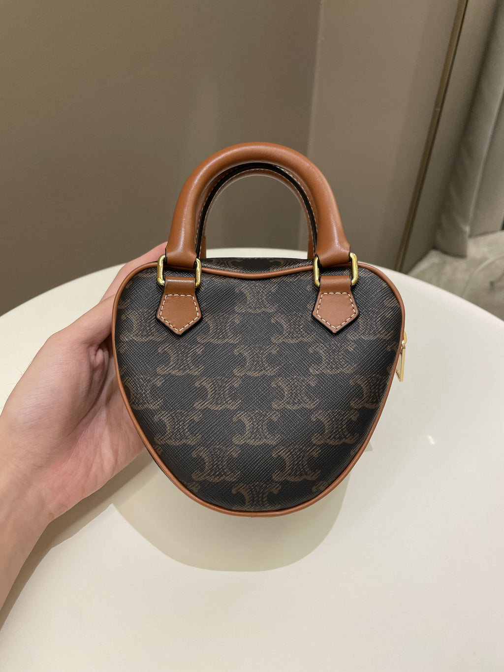 Celine Heart Triomphe Bag Tan Canvas/ Calfskin