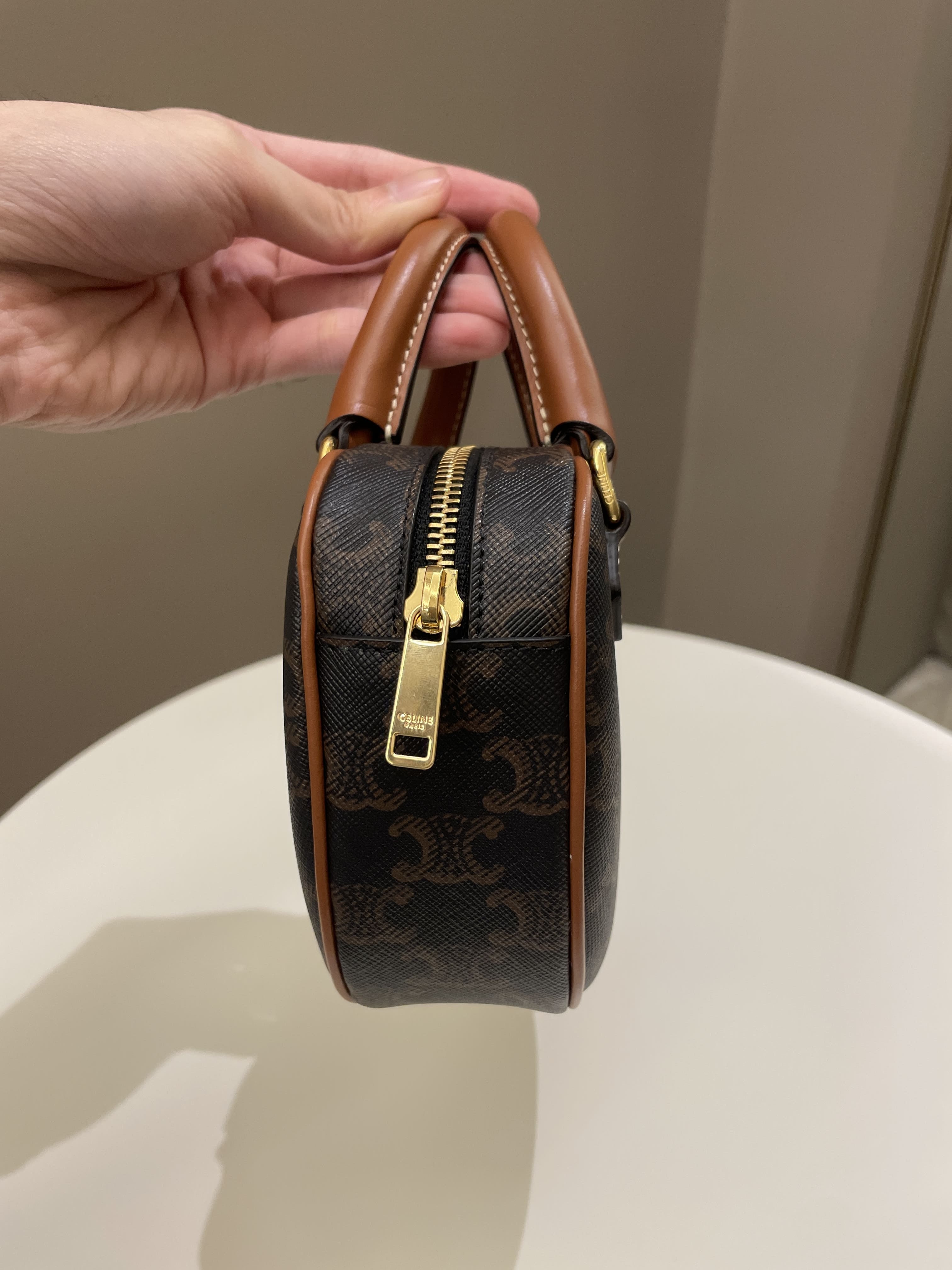 Celine Heart Triomphe Bag Tan Canvas/ Calfskin