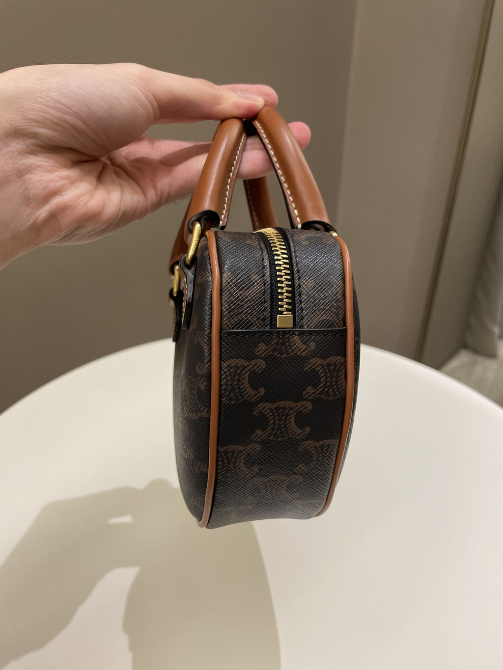 Celine Heart Triomphe Bag Tan Canvas/ Calfskin
