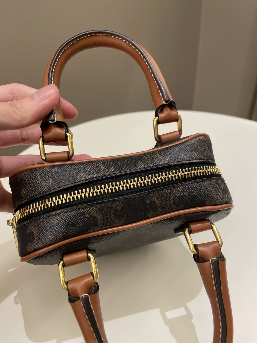 Celine Heart Triomphe Bag Tan Canvas/ Calfskin