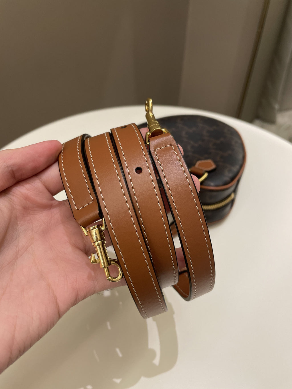Celine Heart Triomphe Bag Tan Canvas/ Calfskin