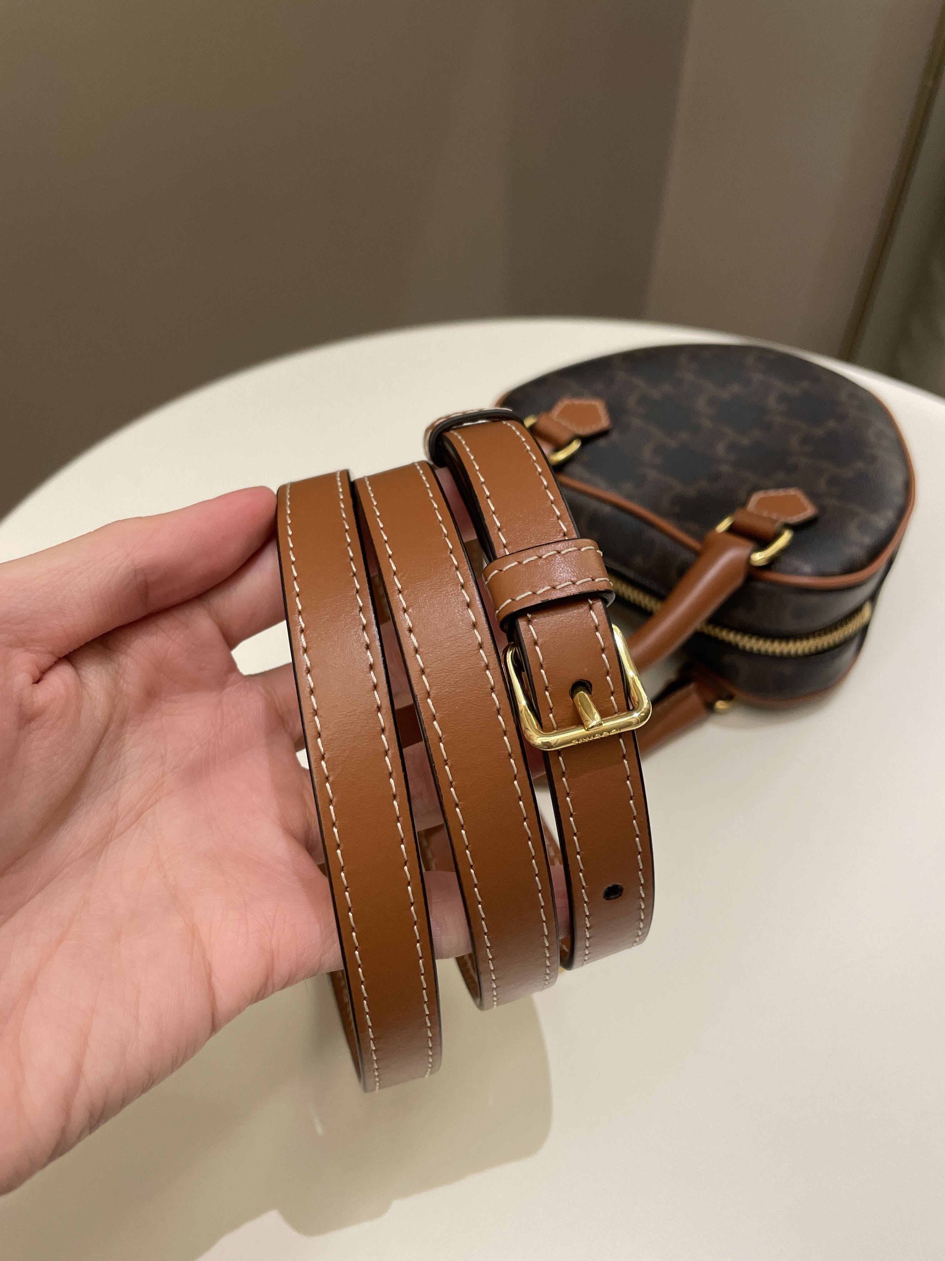 Celine Heart Triomphe Bag Tan Canvas/ Calfskin
