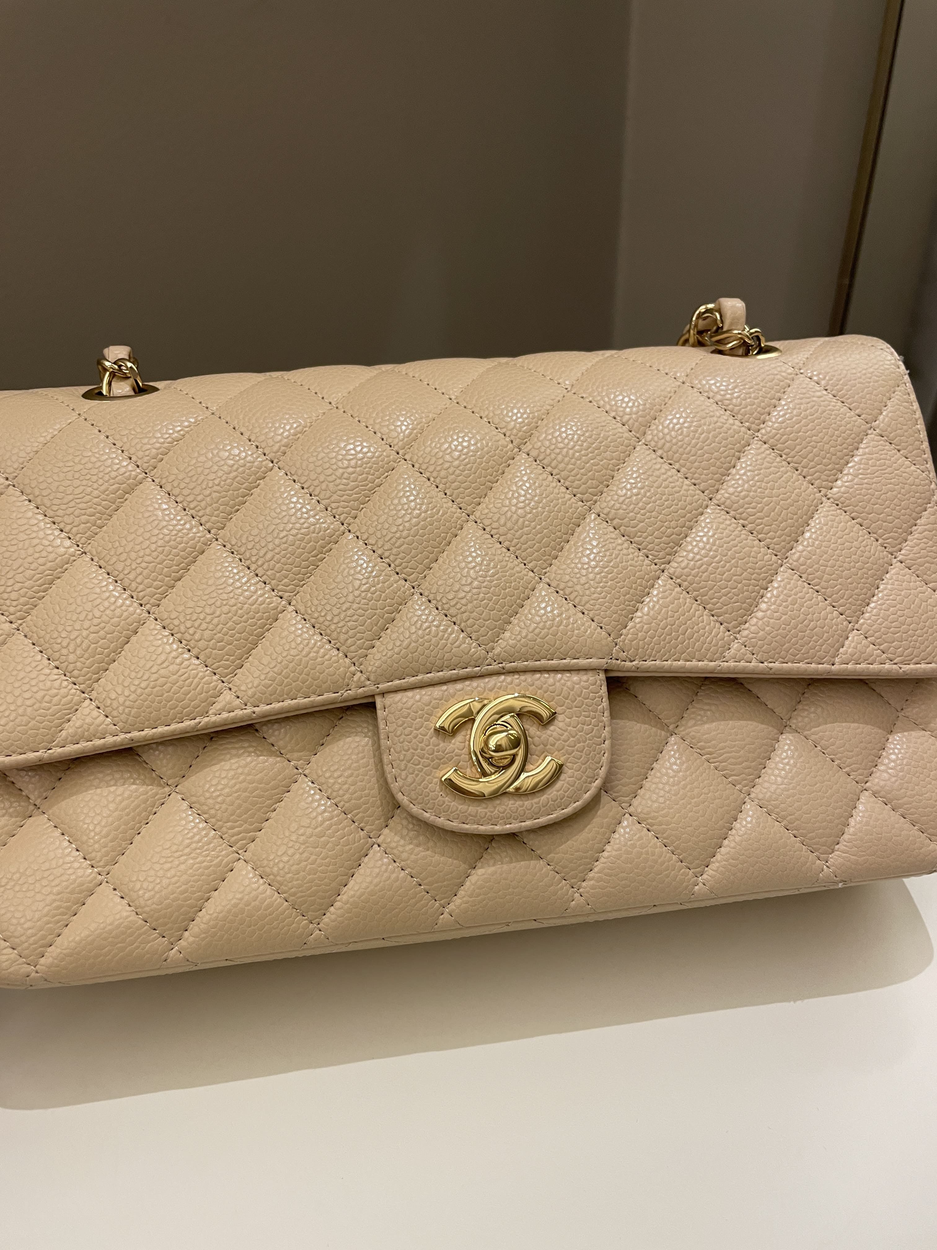 Chanel Classic Medium Double Flap Beige Clair Caviar