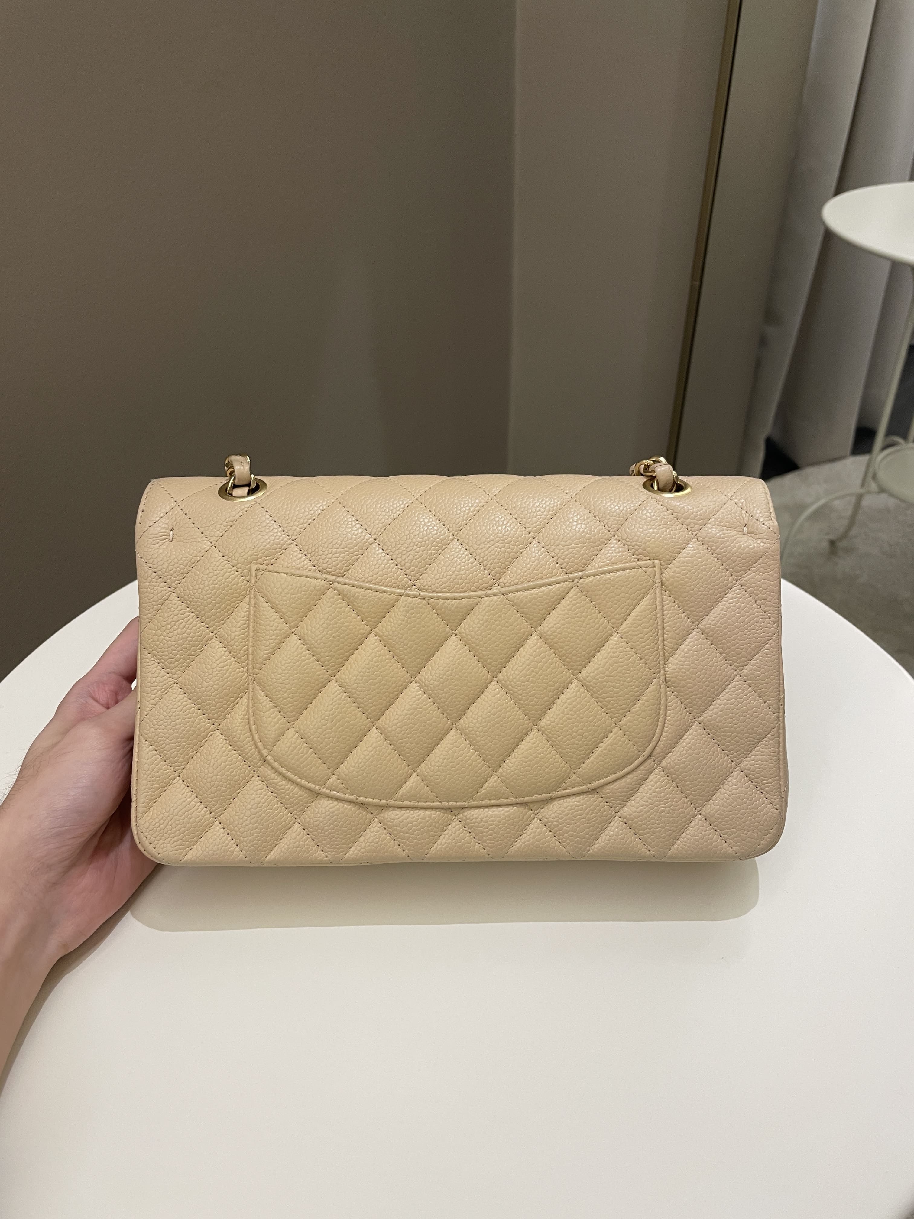 Chanel Classic Medium Double Flap Beige Clair Caviar