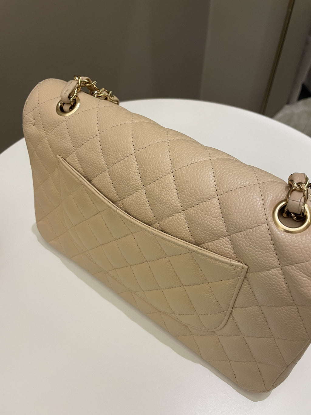 Chanel Classic Medium Double Flap Beige Clair Caviar
