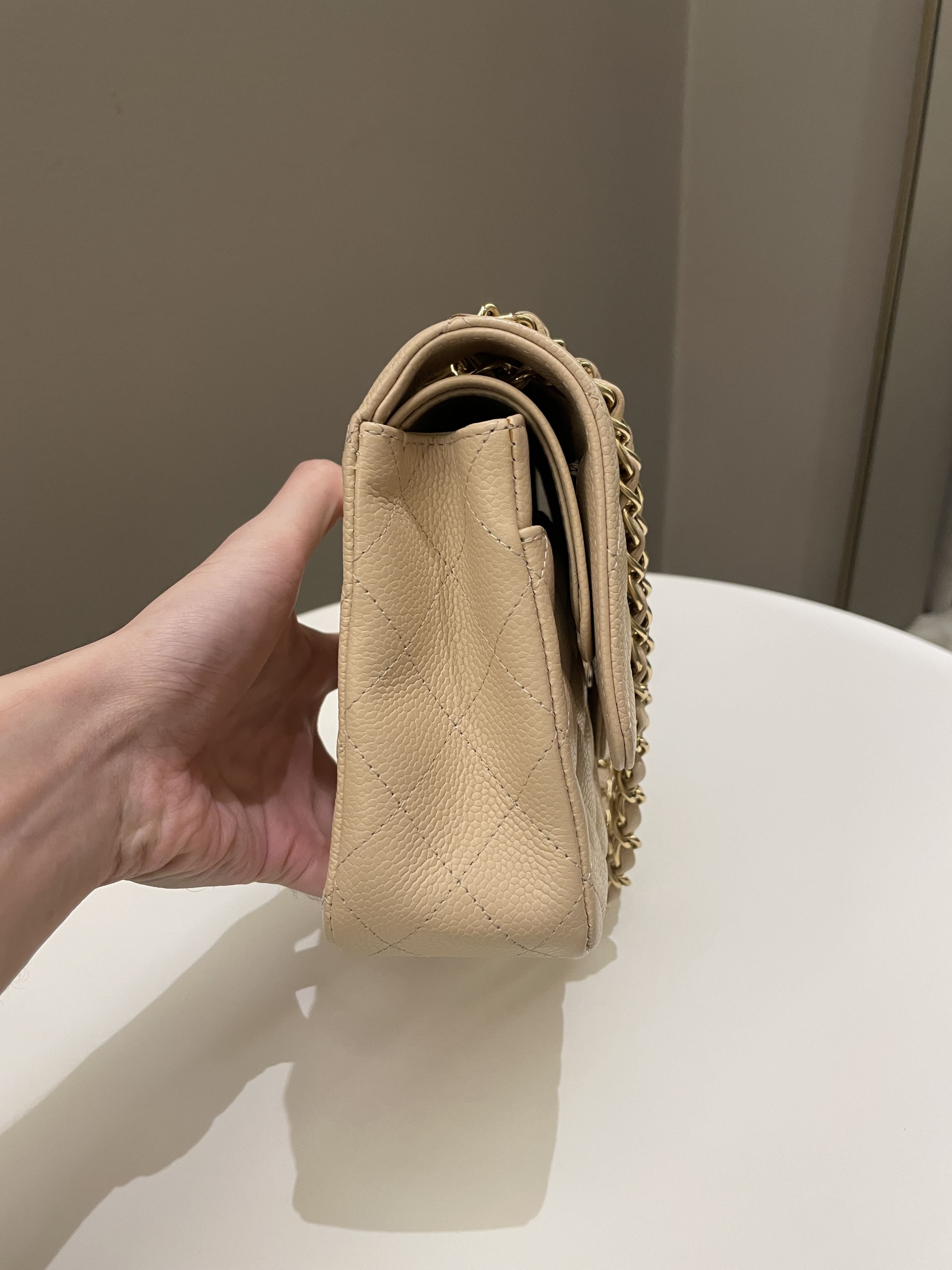Chanel Classic Medium Double Flap Beige Clair Caviar