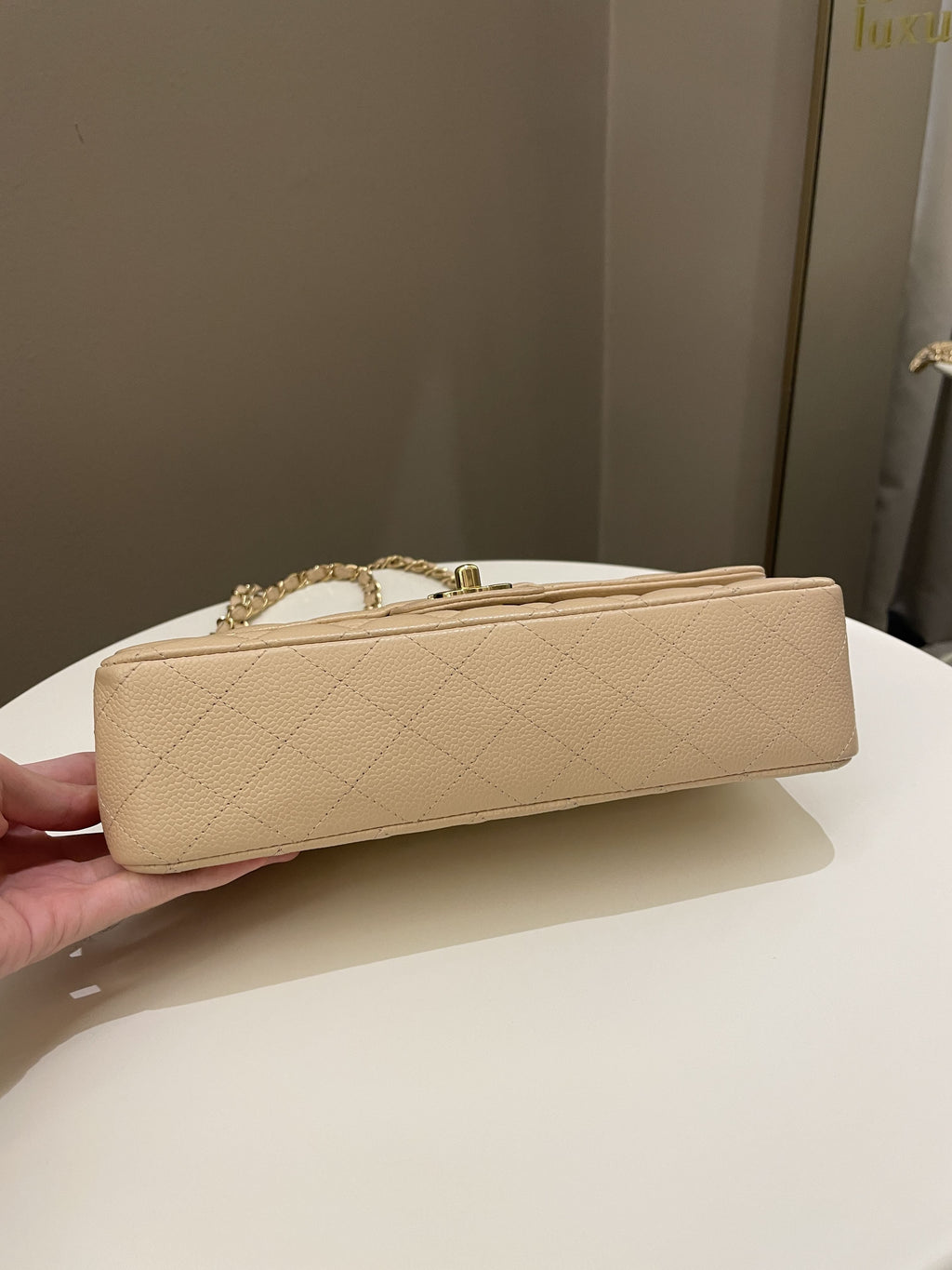 Chanel Classic Medium Double Flap Beige Clair Caviar