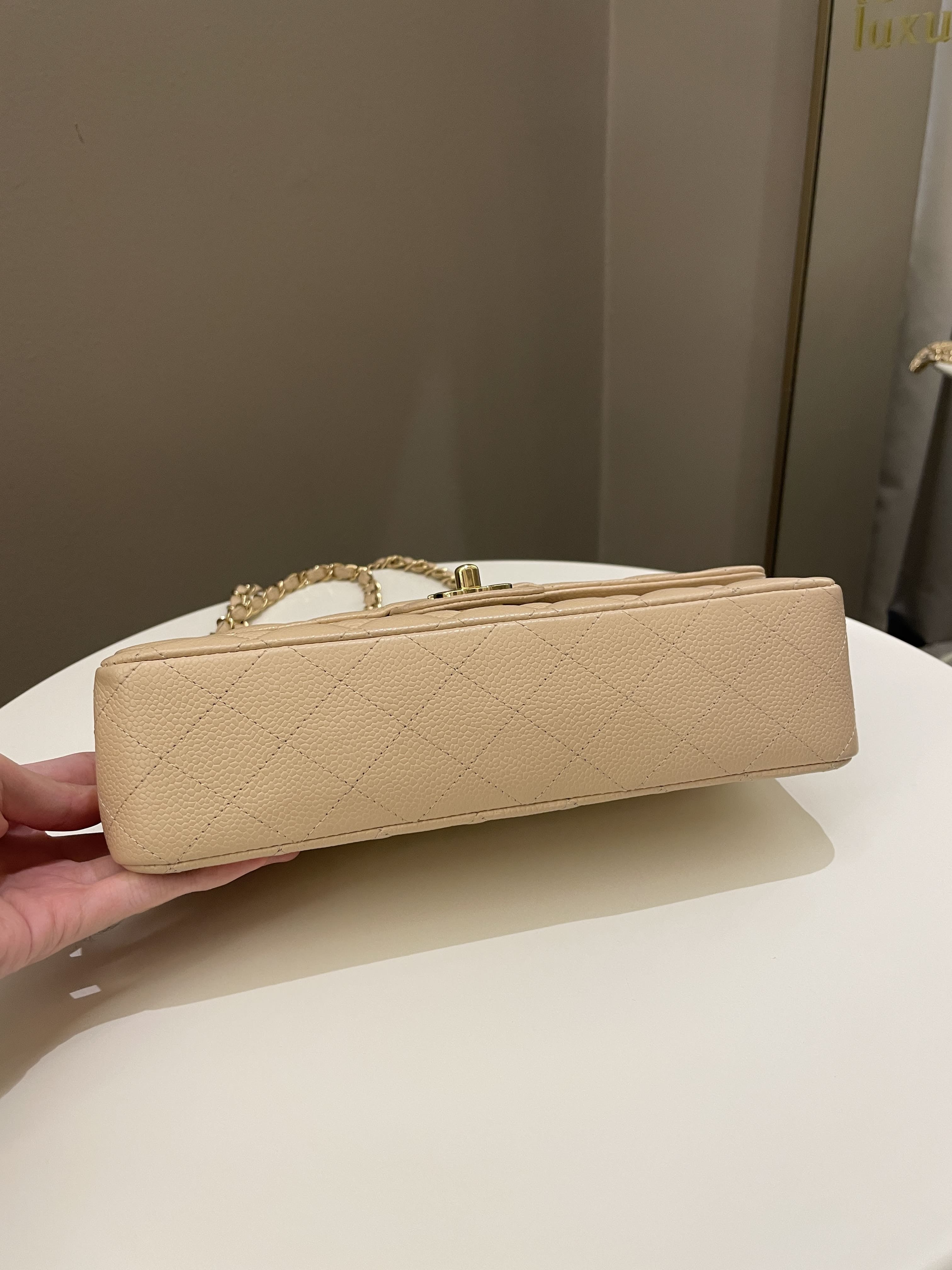 Chanel Classic Medium Double Flap Beige Clair Caviar