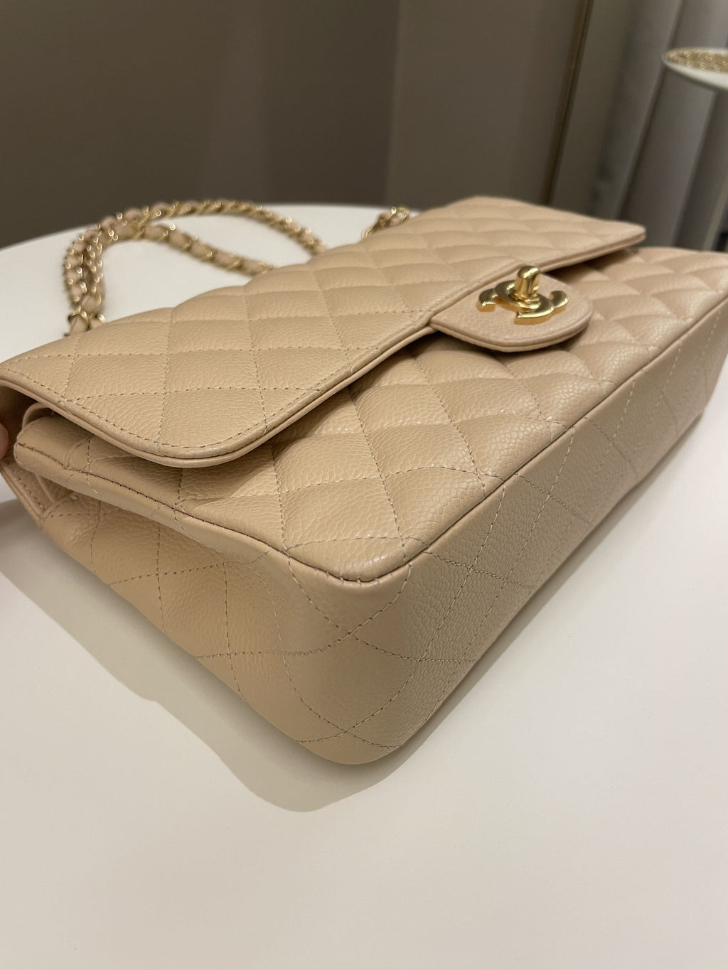 Chanel Classic Medium Double Flap Beige Clair Caviar