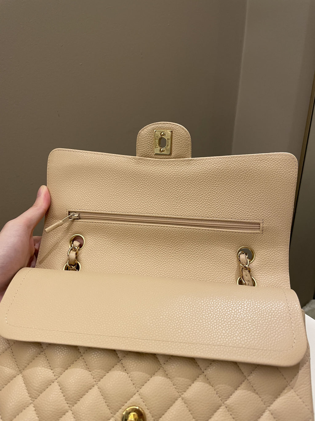 Chanel Classic Medium Double Flap Beige Clair Caviar