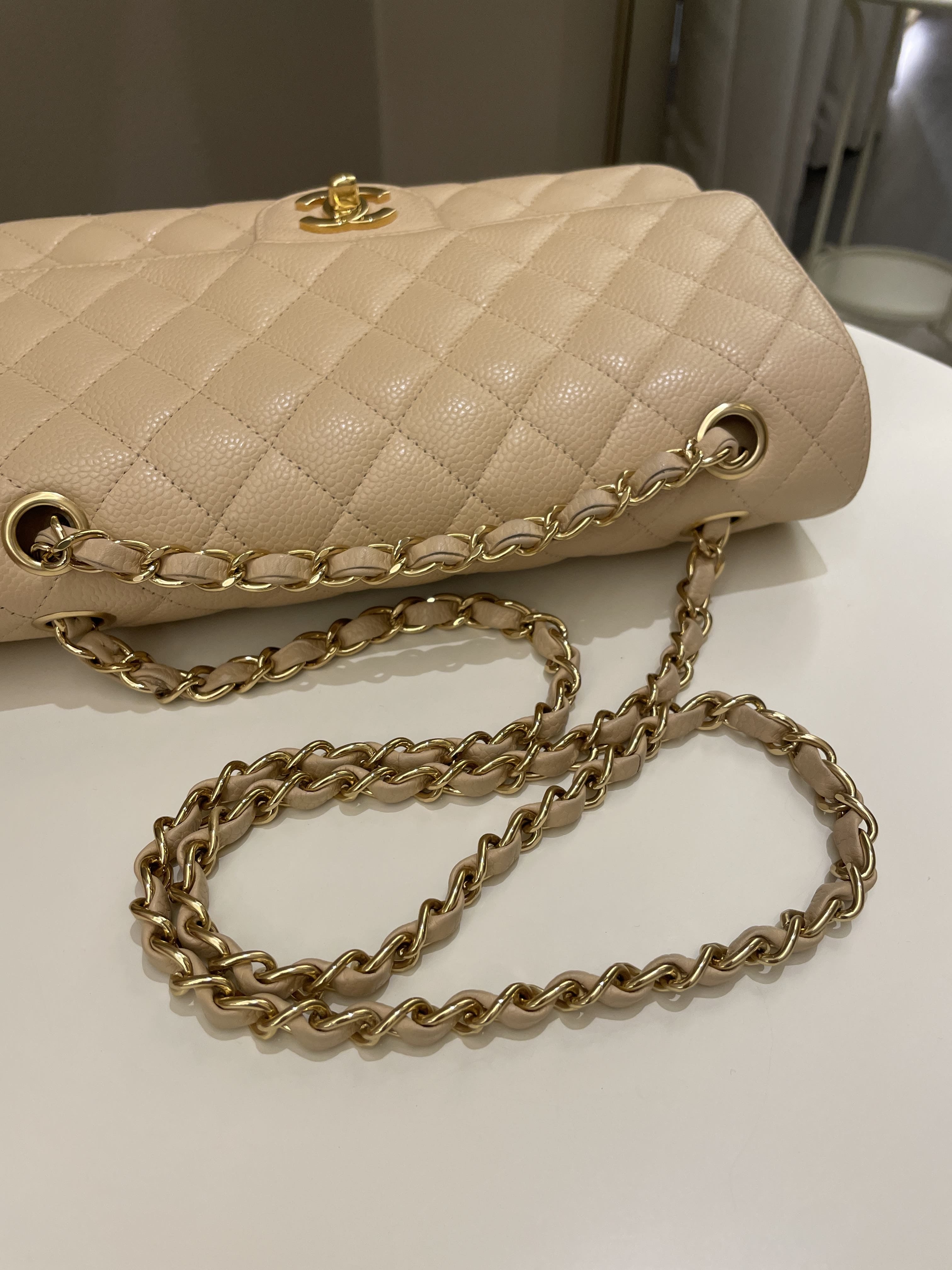 Chanel Classic Medium Double Flap Beige Clair Caviar