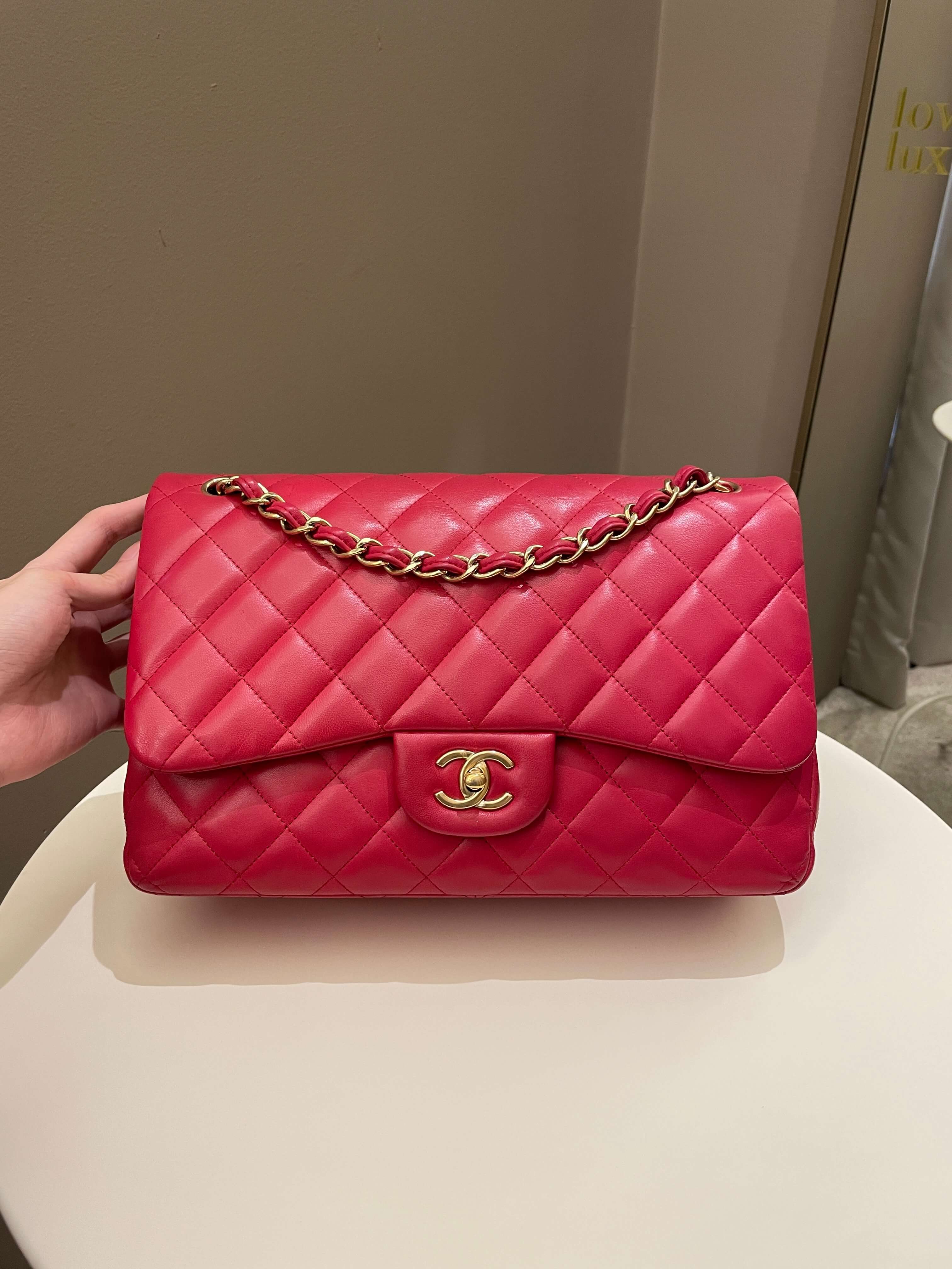 Chanel Classic Quilted Jumbo Double Flap Red Lambskin