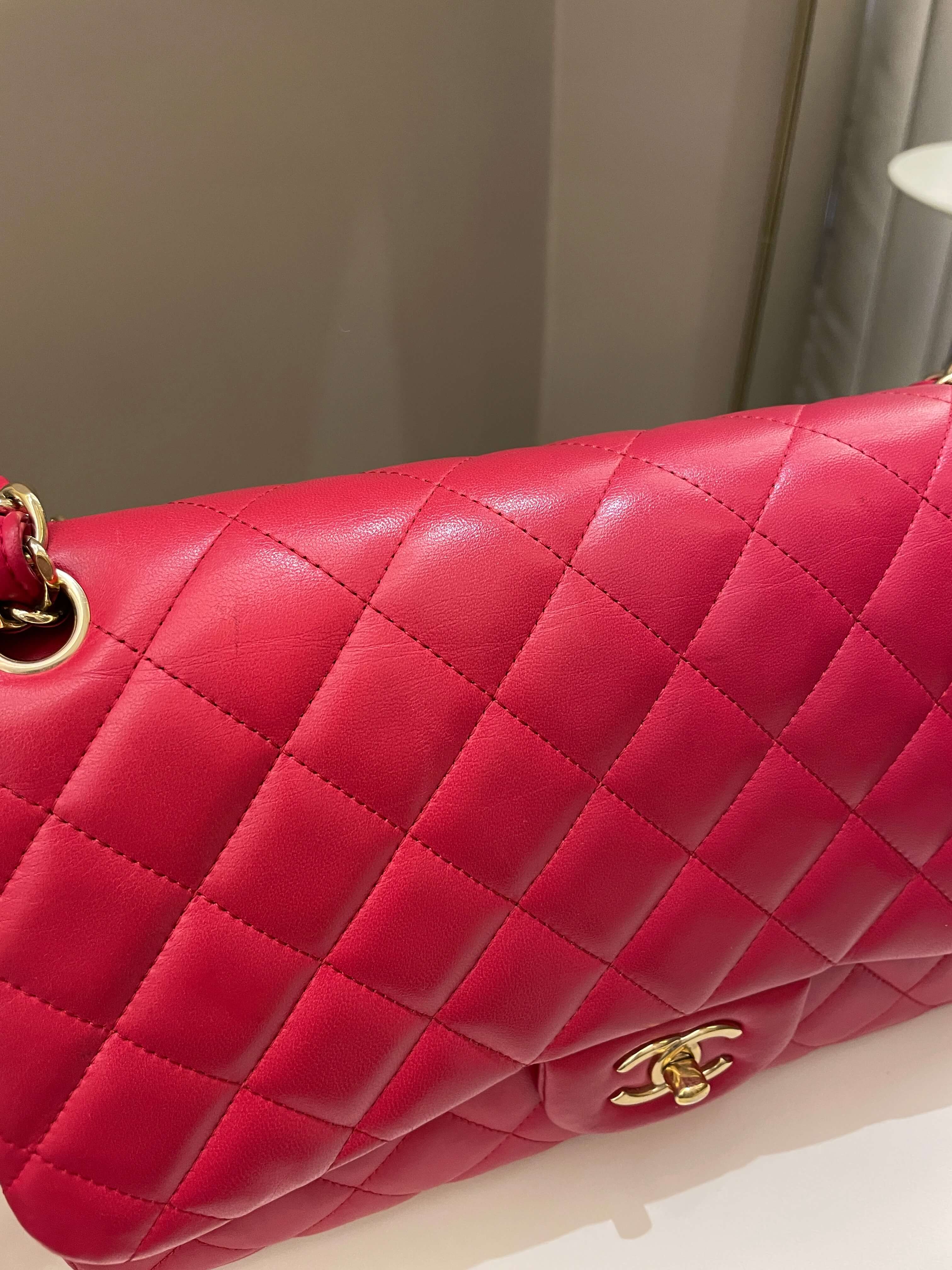 Chanel Classic Quilted Jumbo Double Flap Red Lambskin