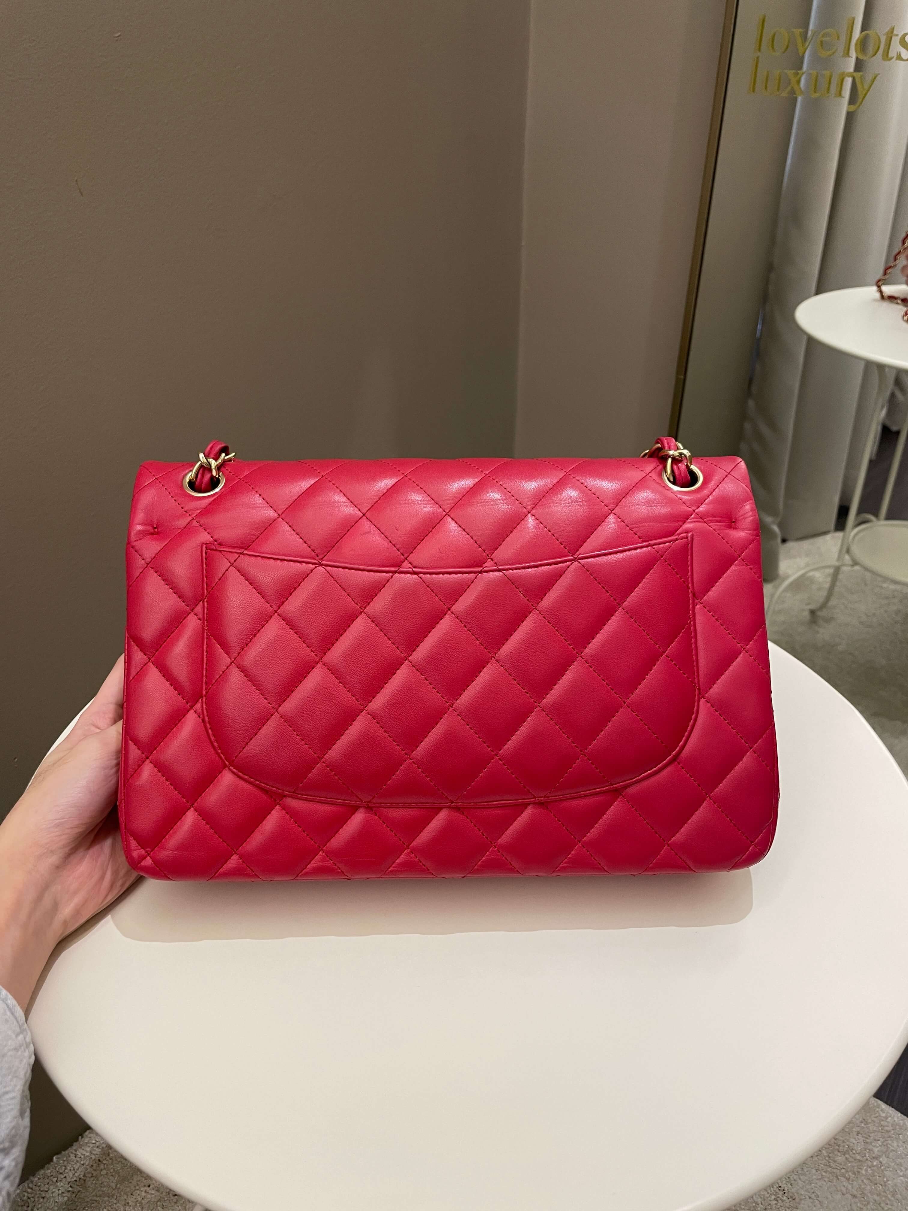 Chanel Classic Quilted Jumbo Double Flap Red Lambskin