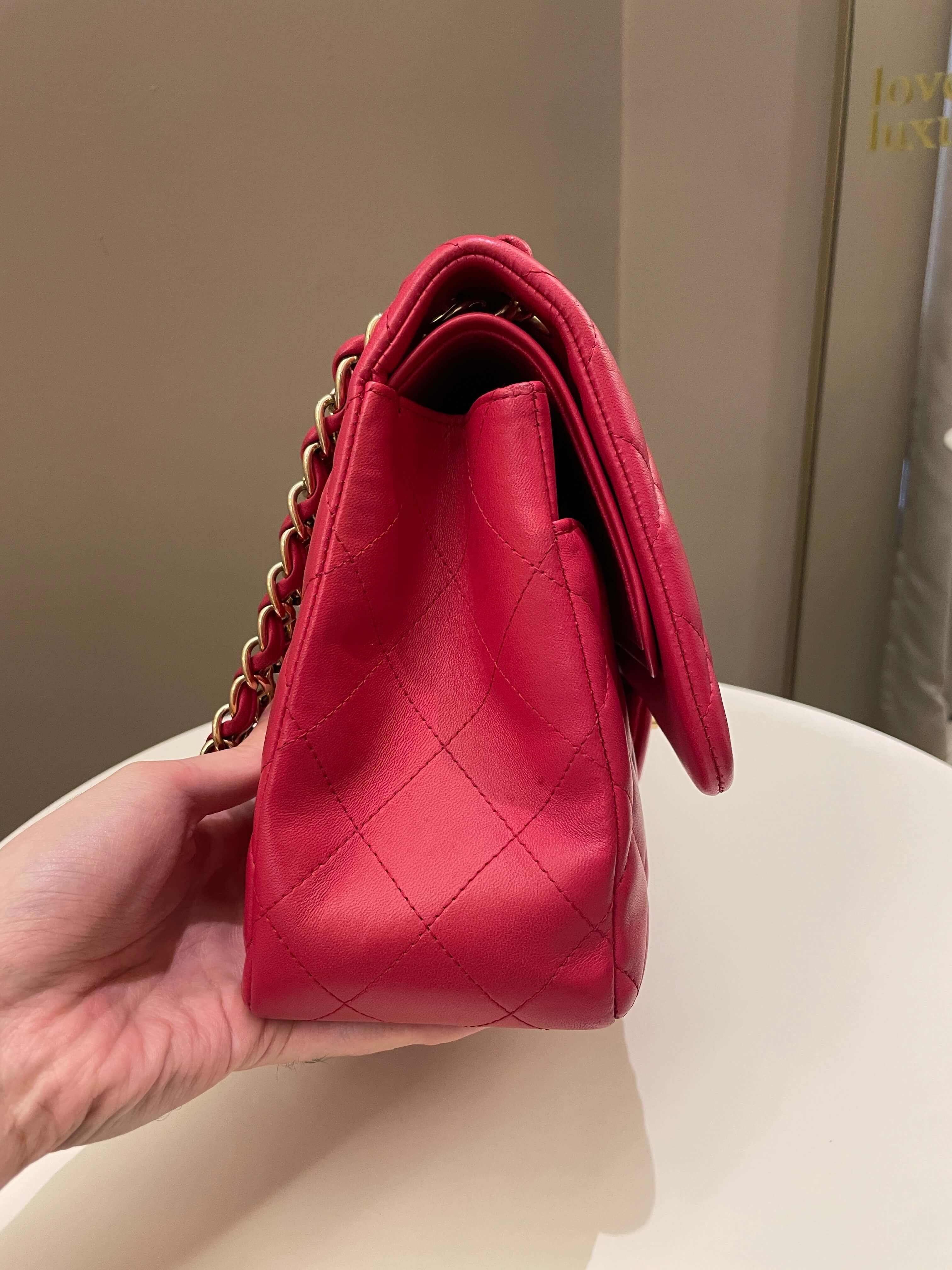 Chanel Classic Quilted Jumbo Double Flap Red Lambskin